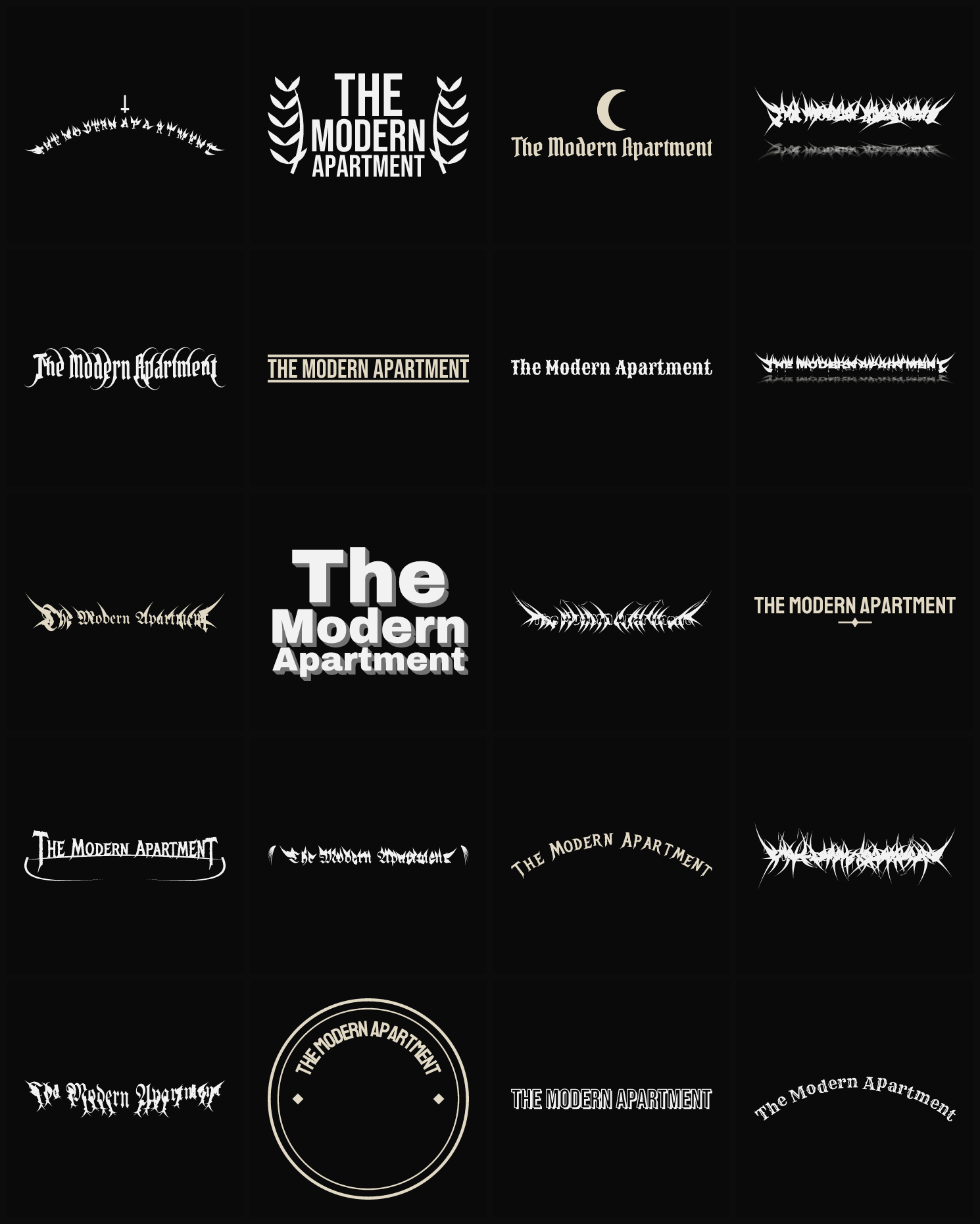 Twenty The Modern Apartment band logo ideas — different faces, treatments and spike settings