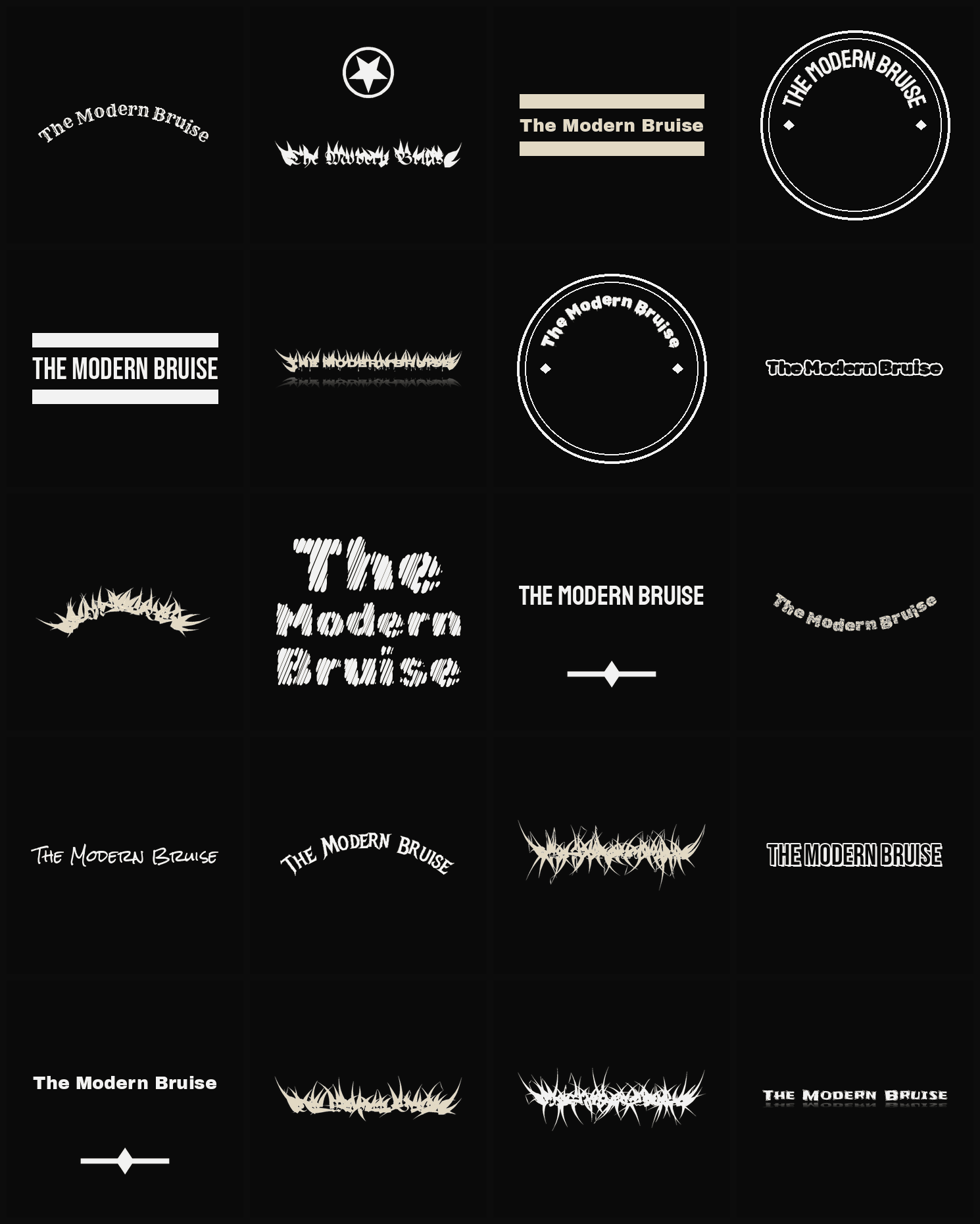 Twenty The Modern Bruise band logo ideas — different faces, treatments and spike settings
