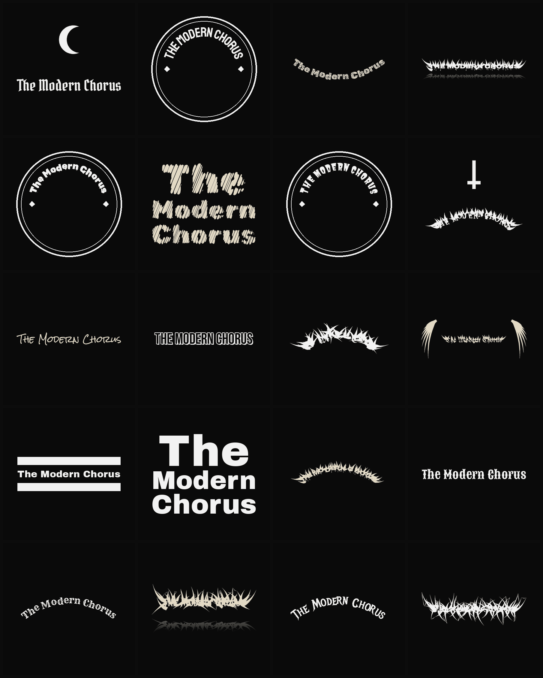 Twenty The Modern Chorus band logo ideas — different faces, treatments and spike settings