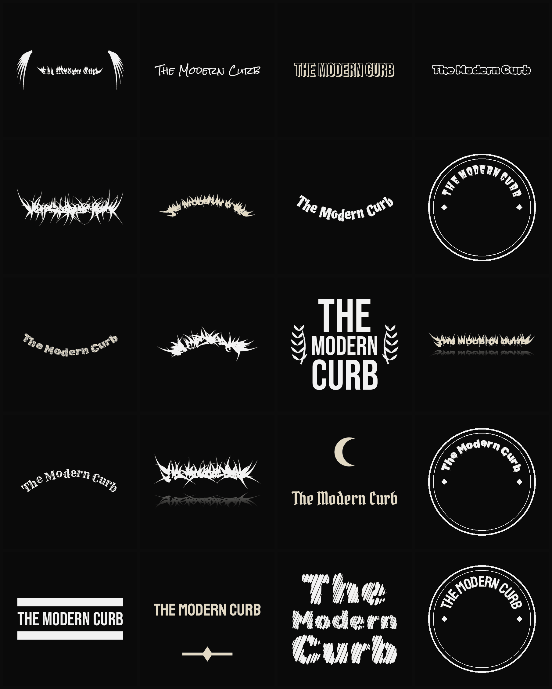 Twenty The Modern Curb band logo ideas — different faces, treatments and spike settings