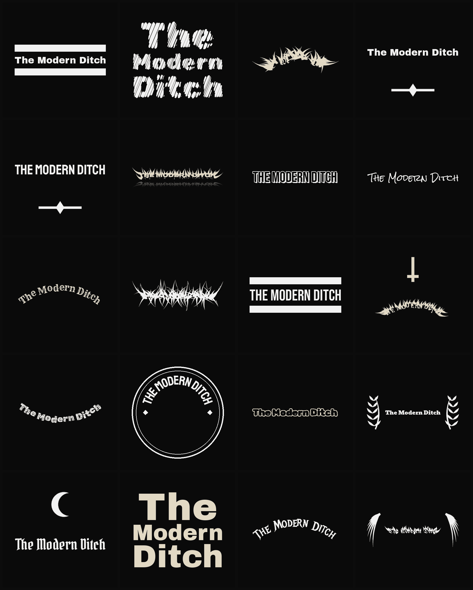 Twenty The Modern Ditch band logo ideas — different faces, treatments and spike settings
