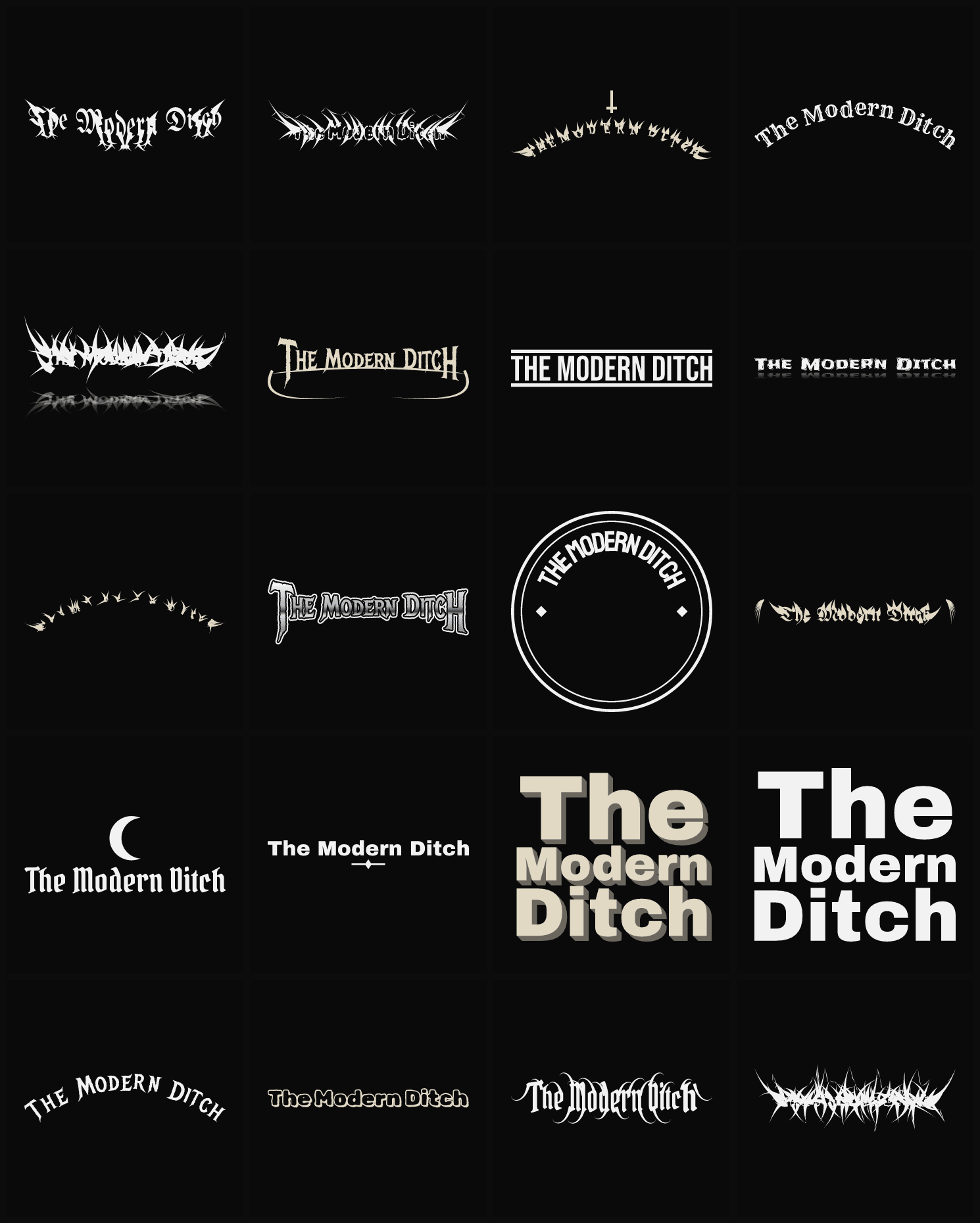 Twenty The Modern Ditch band logo ideas — different faces, treatments and spike settings