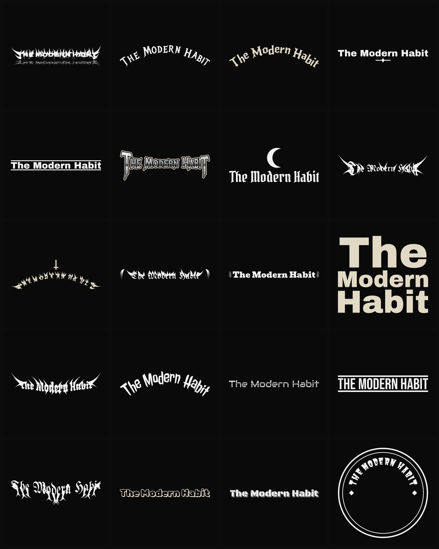 Twenty The Modern Habit band logo ideas — different faces, treatments and spike settings
