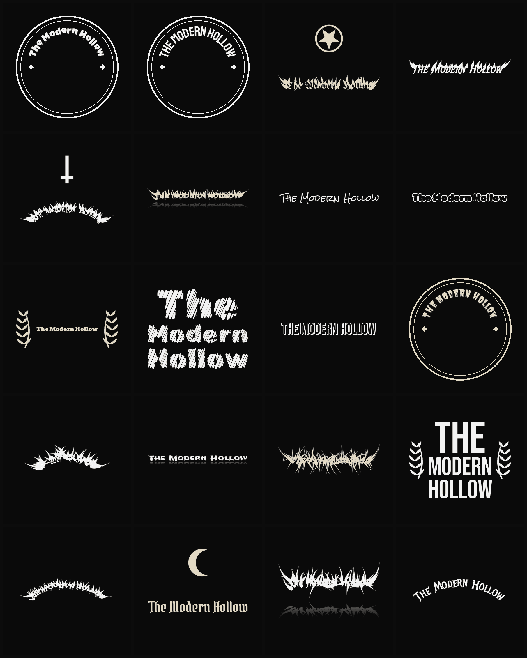 Twenty The Modern Hollow band logo ideas — different faces, treatments and spike settings