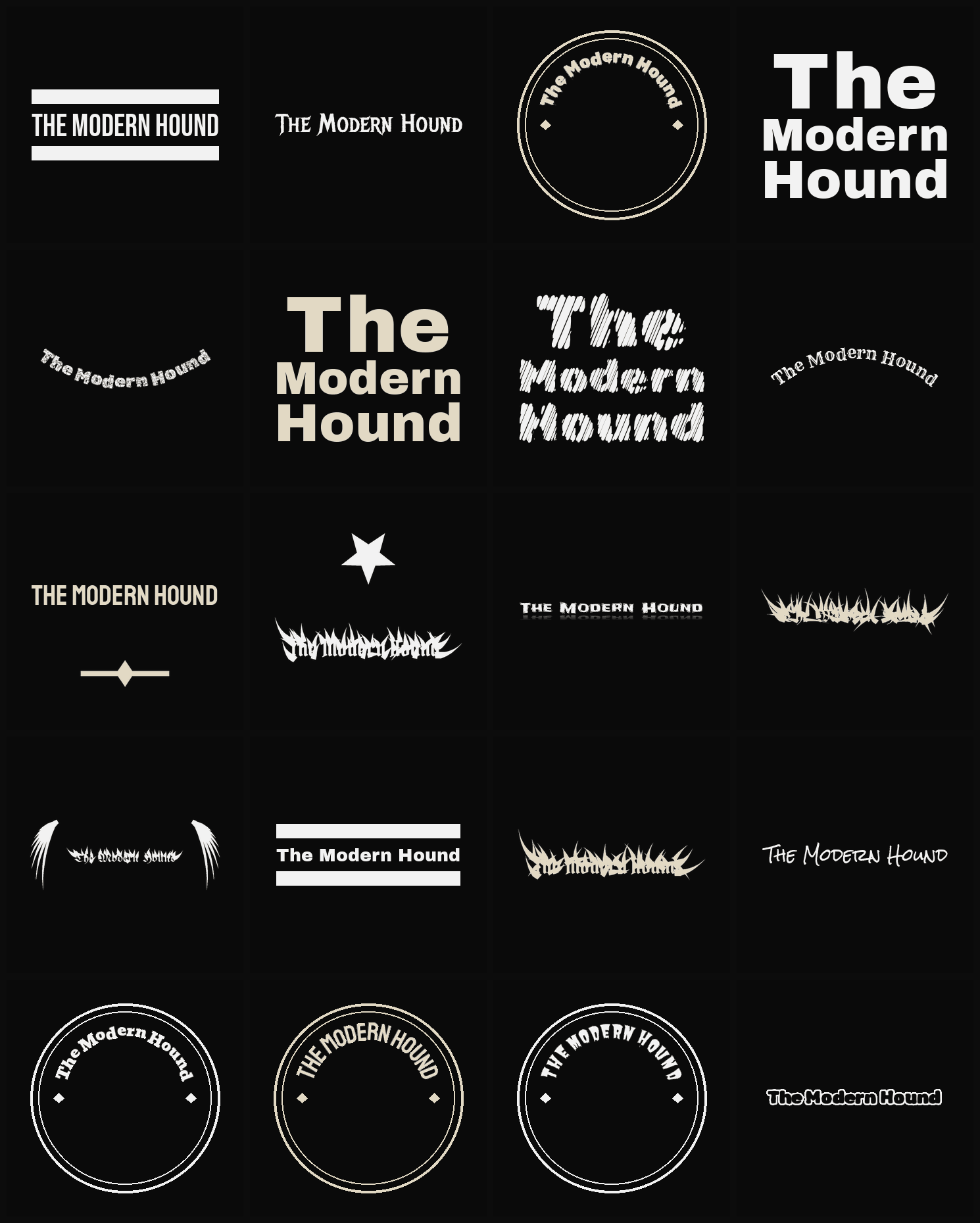 Twenty The Modern Hound band logo ideas — different faces, treatments and spike settings