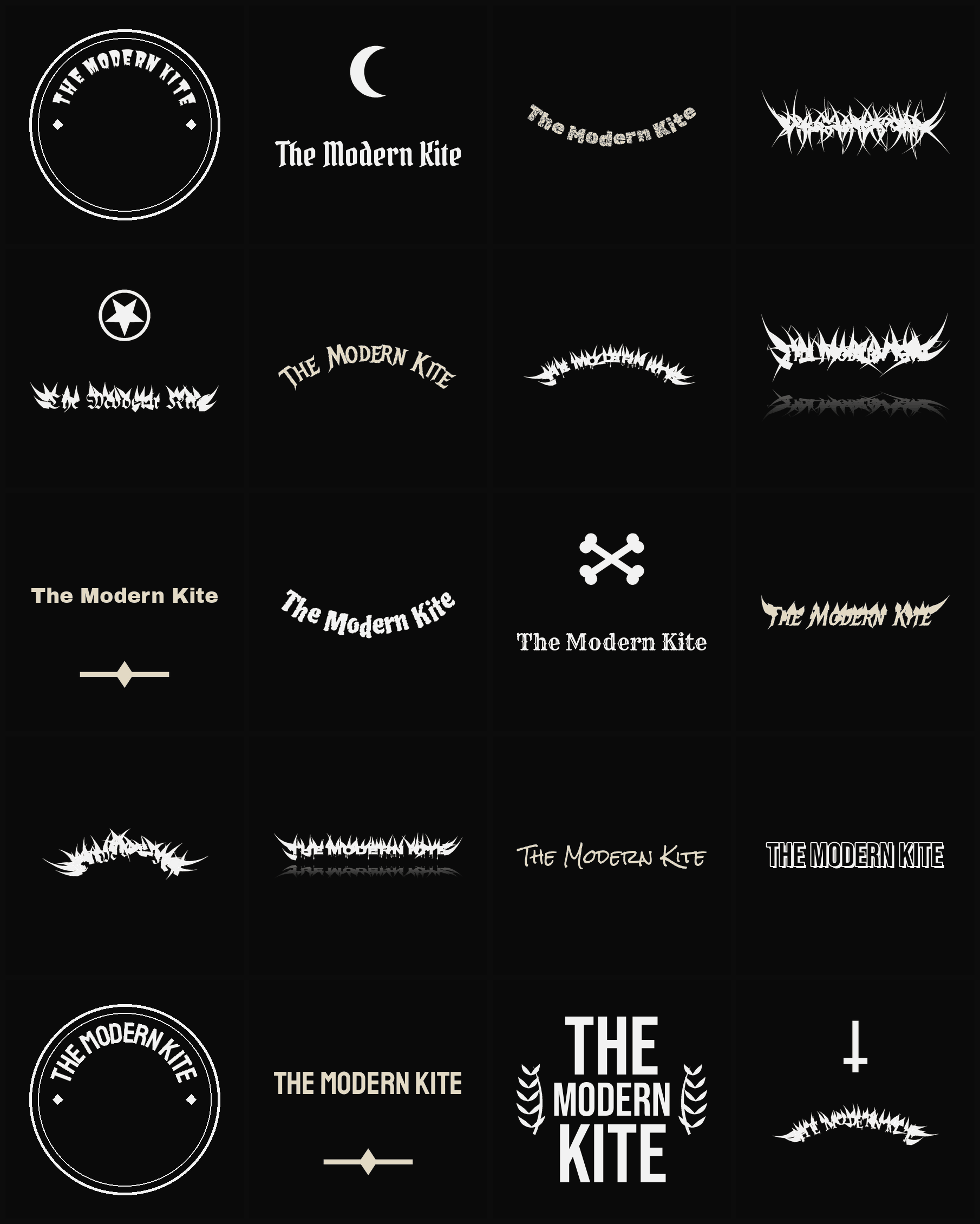 Twenty The Modern Kite band logo ideas — different faces, treatments and spike settings
