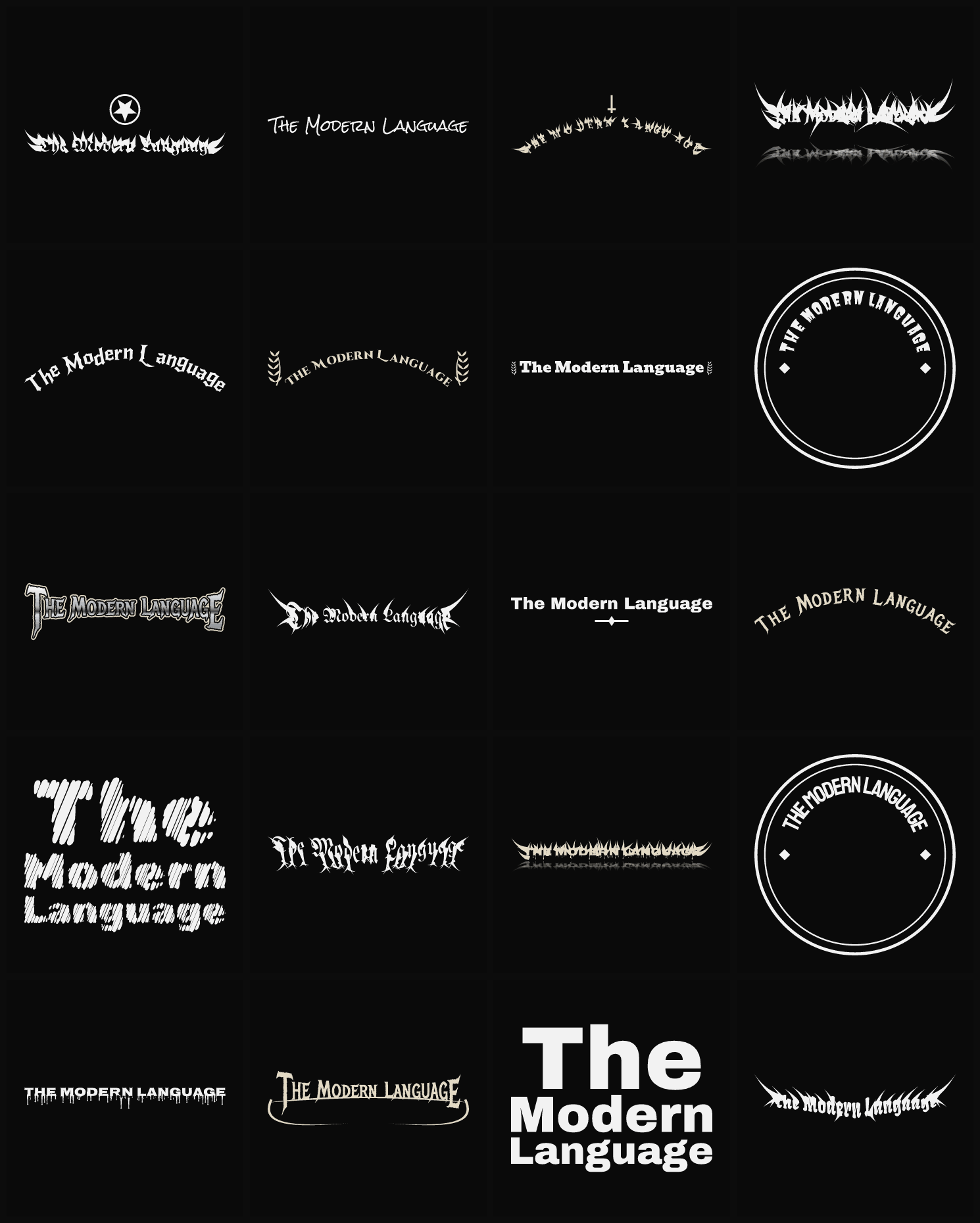 Twenty The Modern Language band logo ideas — different faces, treatments and spike settings