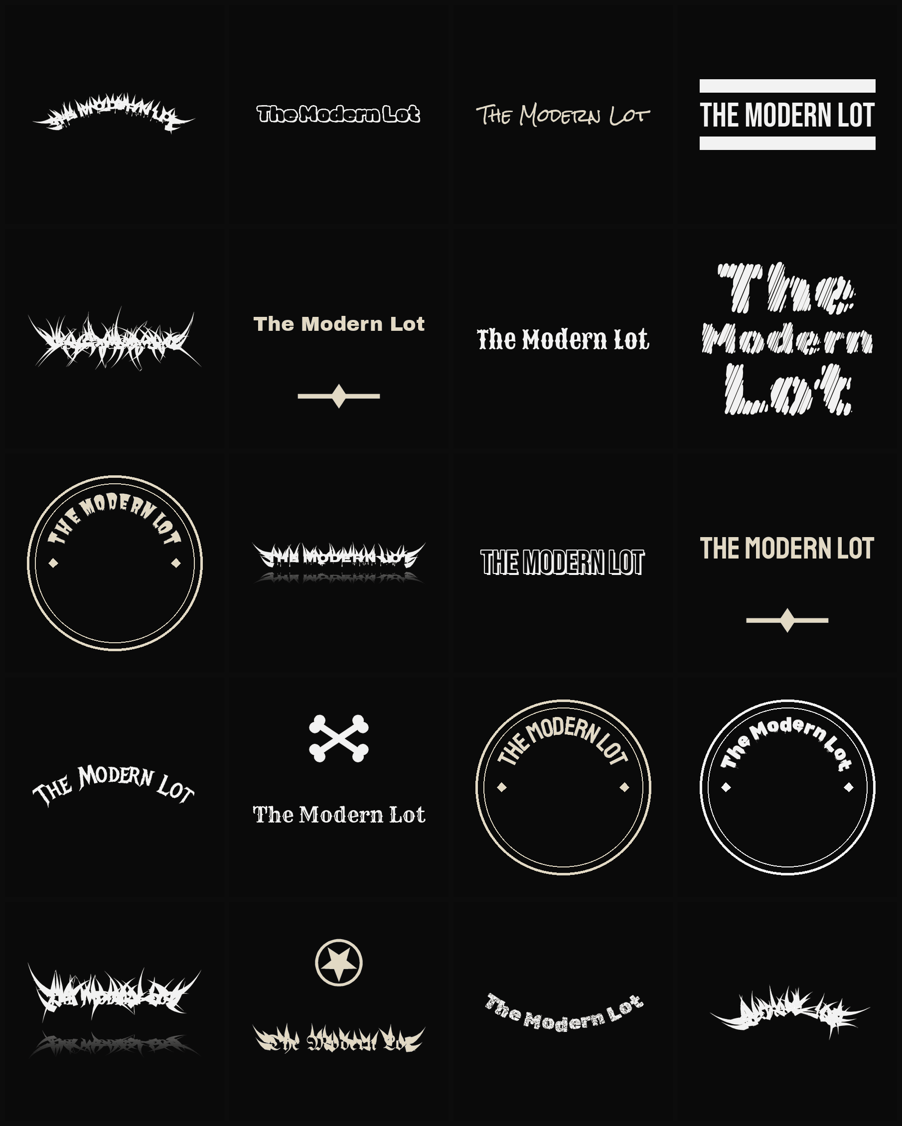 Twenty The Modern Lot band logo ideas — different faces, treatments and spike settings