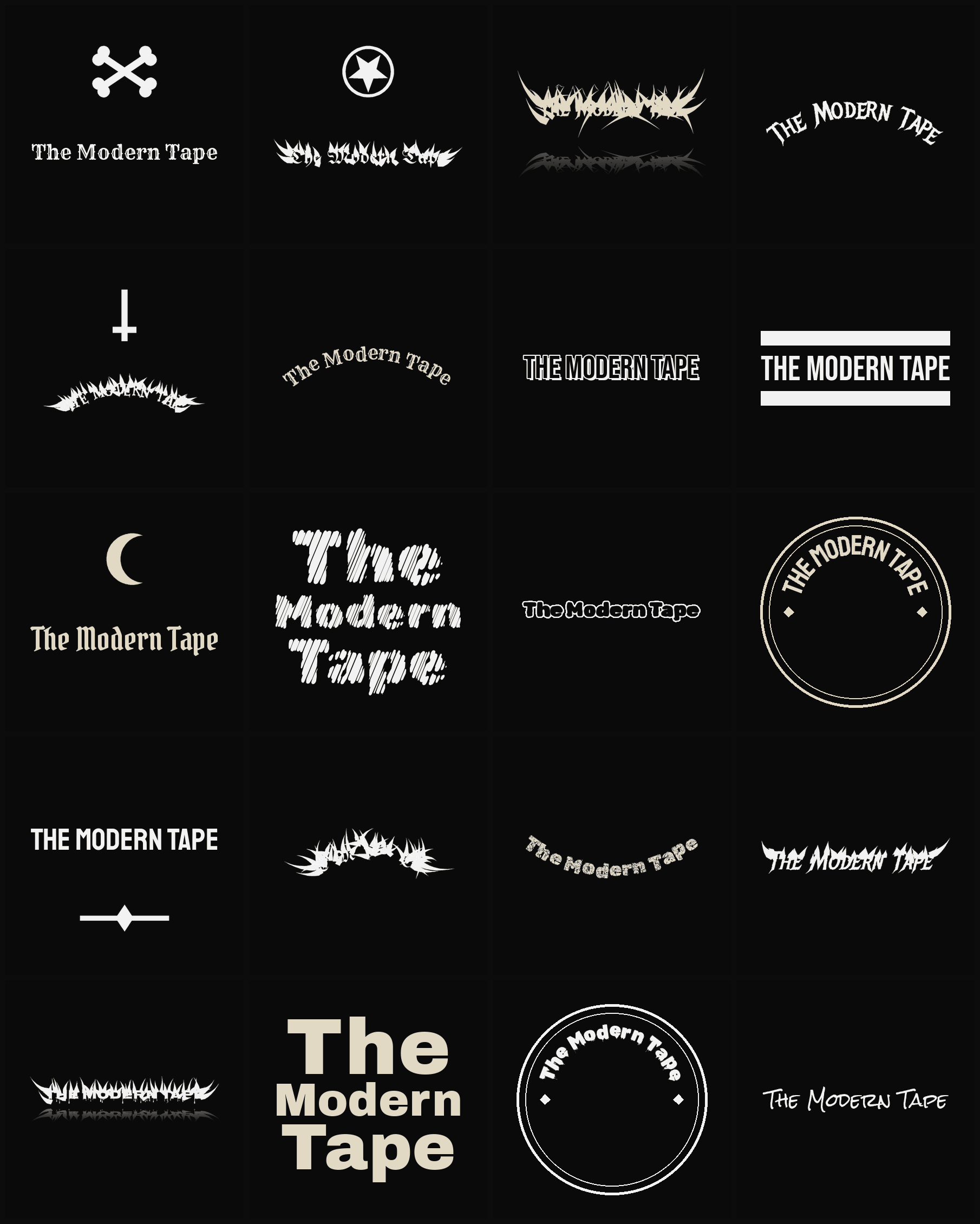 Twenty The Modern Tape band logo ideas — different faces, treatments and spike settings