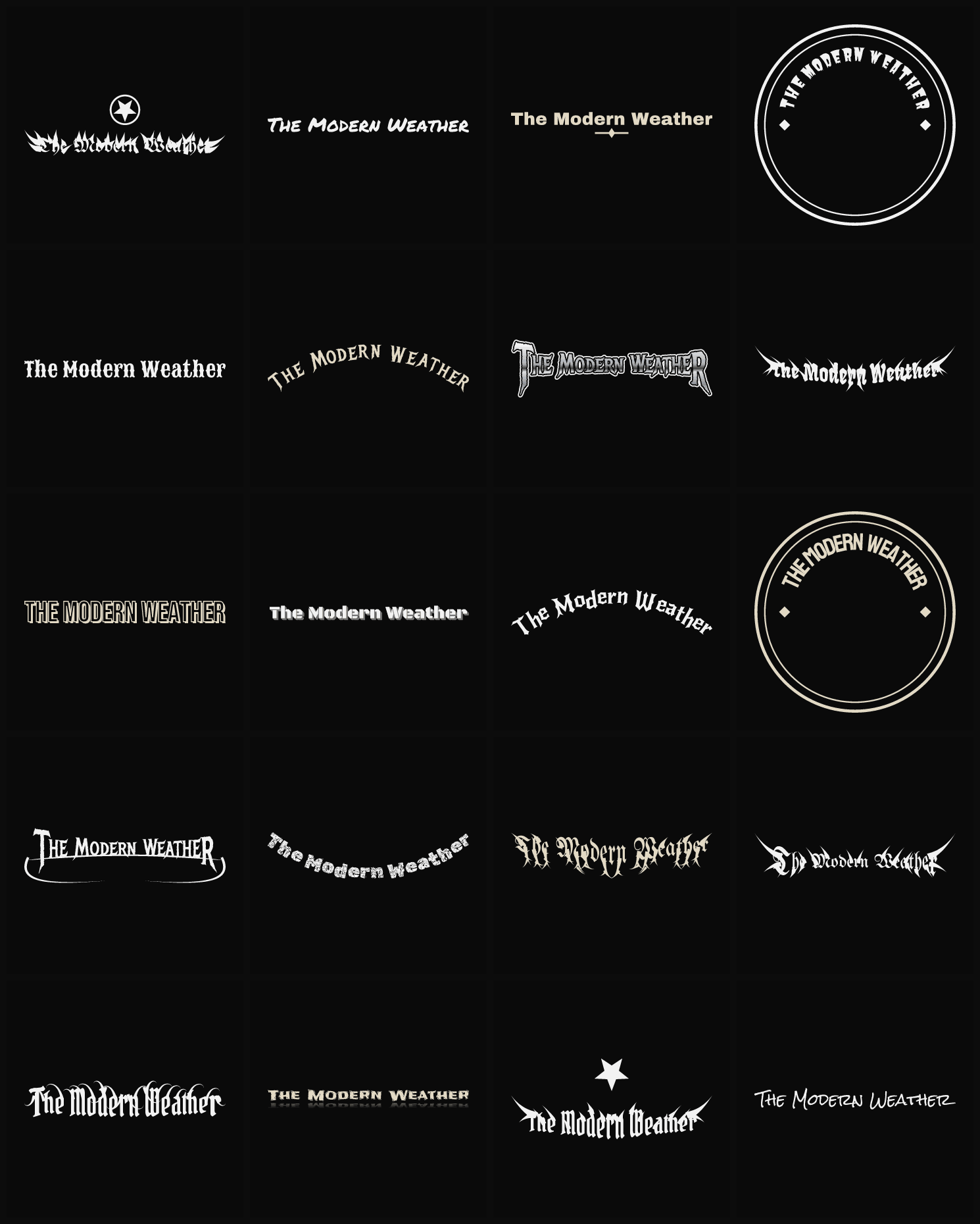 Twenty The Modern Weather band logo ideas — different faces, treatments and spike settings