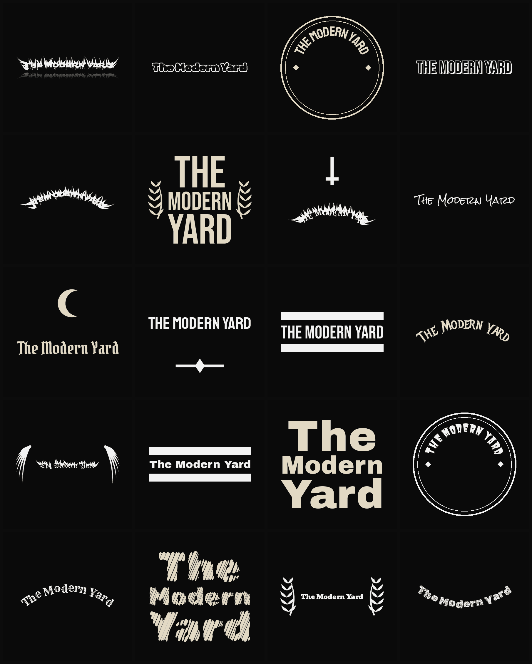 Twenty The Modern Yard band logo ideas — different faces, treatments and spike settings