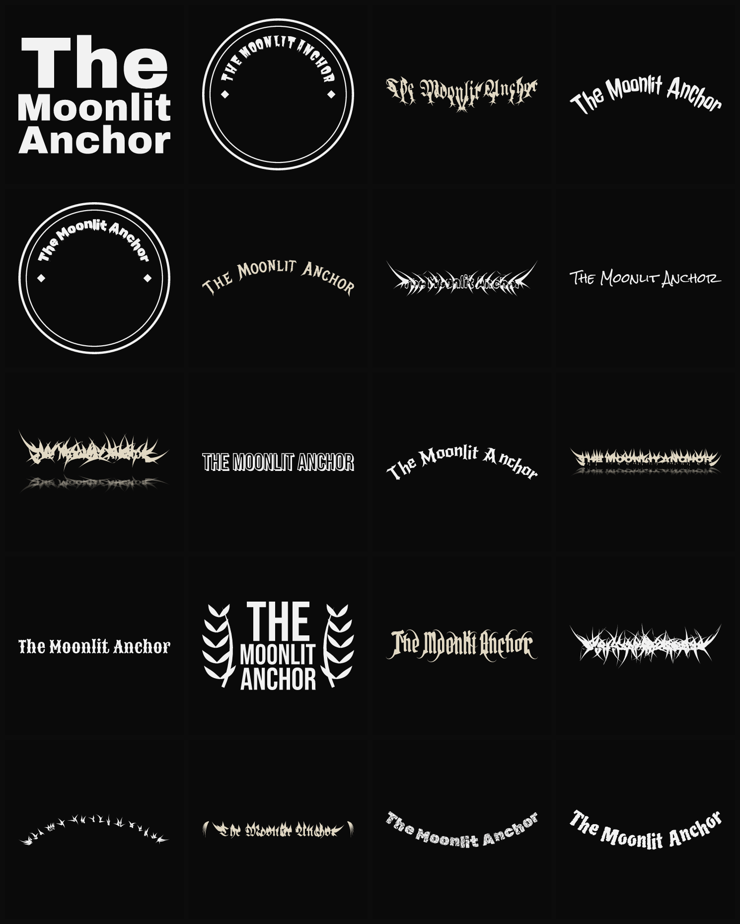 Twenty The Moonlit Anchor band logo ideas — different faces, treatments and spike settings