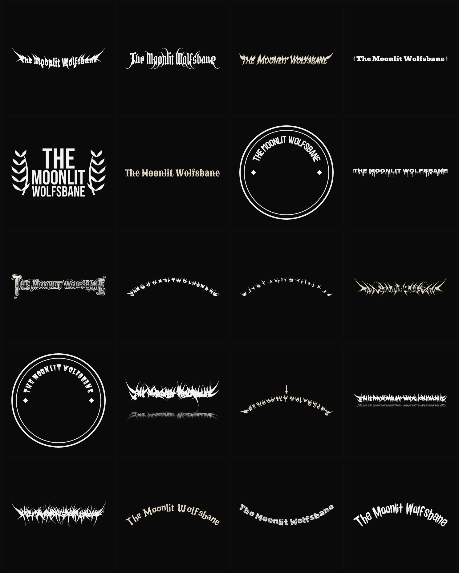 Twenty The Moonlit Wolfsbane band logo ideas — different faces, treatments and spike settings