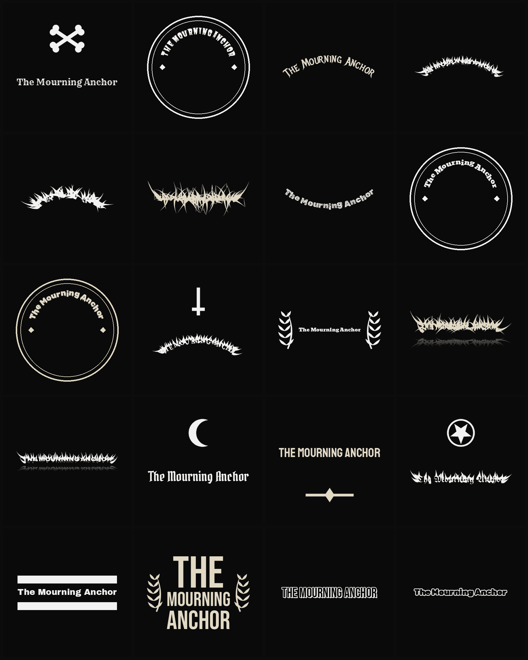 Twenty The Mourning Anchor band logo ideas — different faces, treatments and spike settings