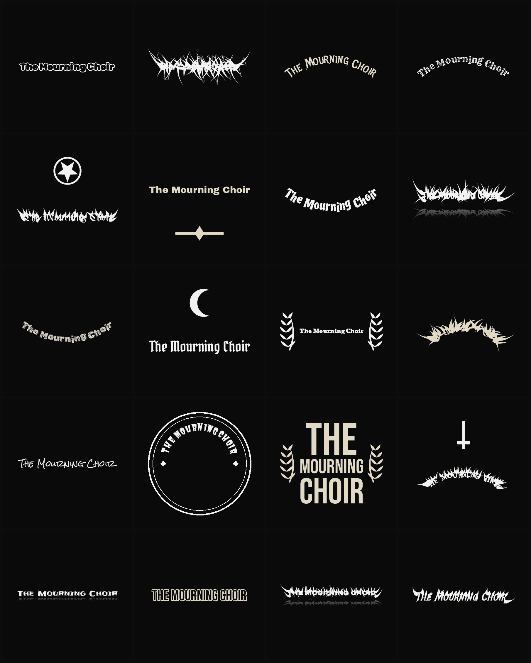 Twenty The Mourning Choir band logo ideas — different faces, treatments and spike settings