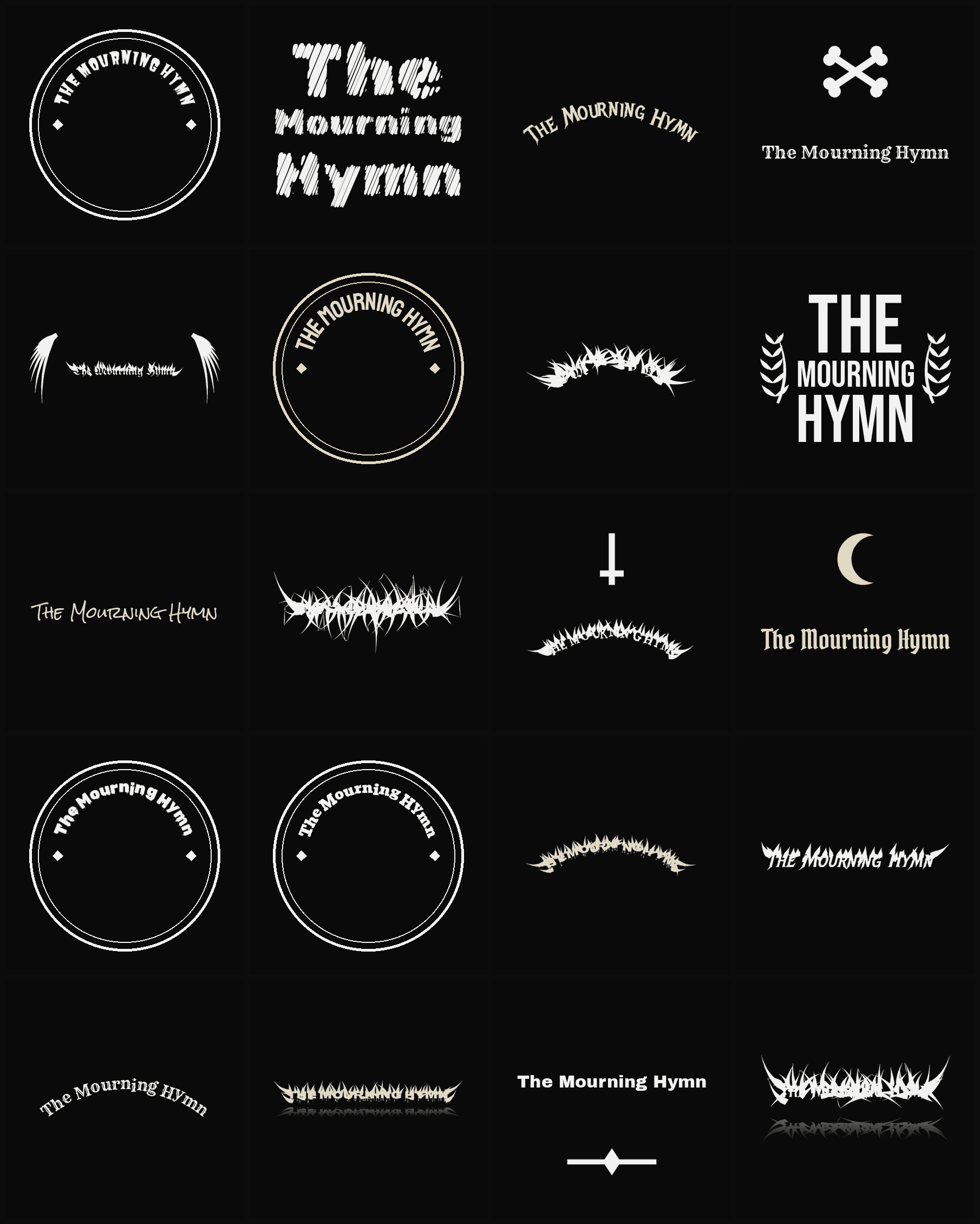 Twenty The Mourning Hymn band logo ideas — different faces, treatments and spike settings