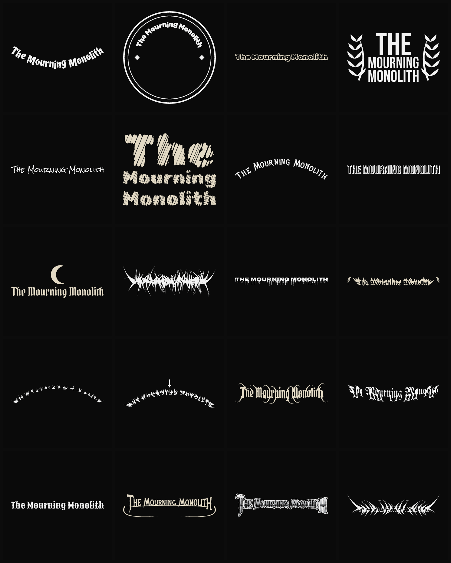 Twenty The Mourning Monolith band logo ideas — different faces, treatments and spike settings