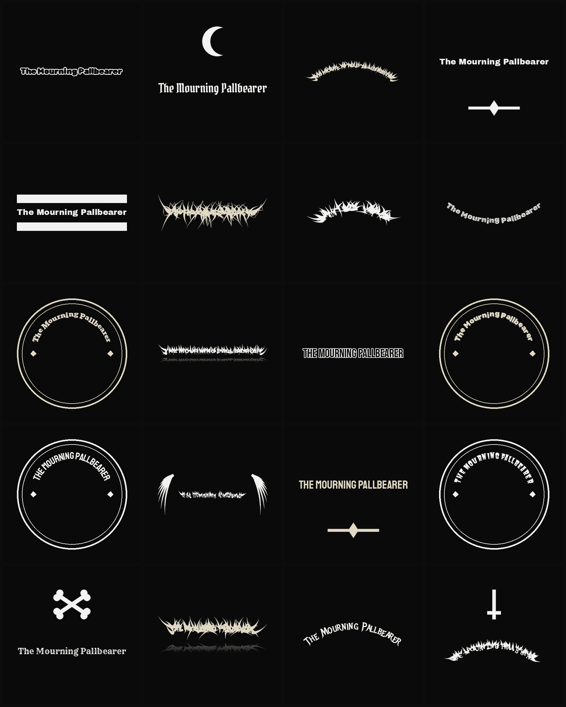 Twenty The Mourning Pallbearer band logo ideas — different faces, treatments and spike settings