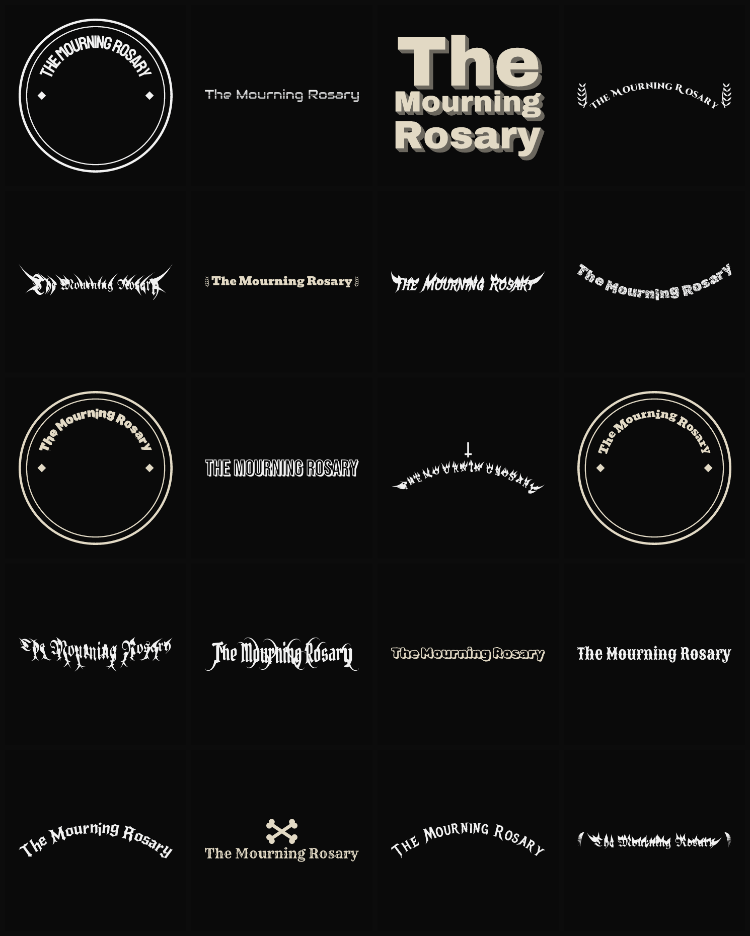 Twenty The Mourning Rosary band logo ideas — different faces, treatments and spike settings