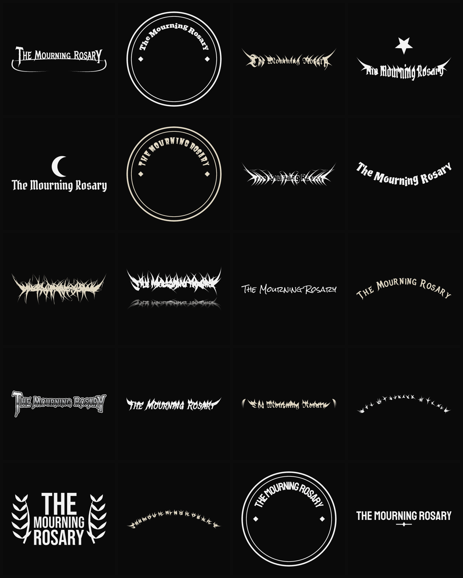 Twenty The Mourning Rosary band logo ideas — different faces, treatments and spike settings