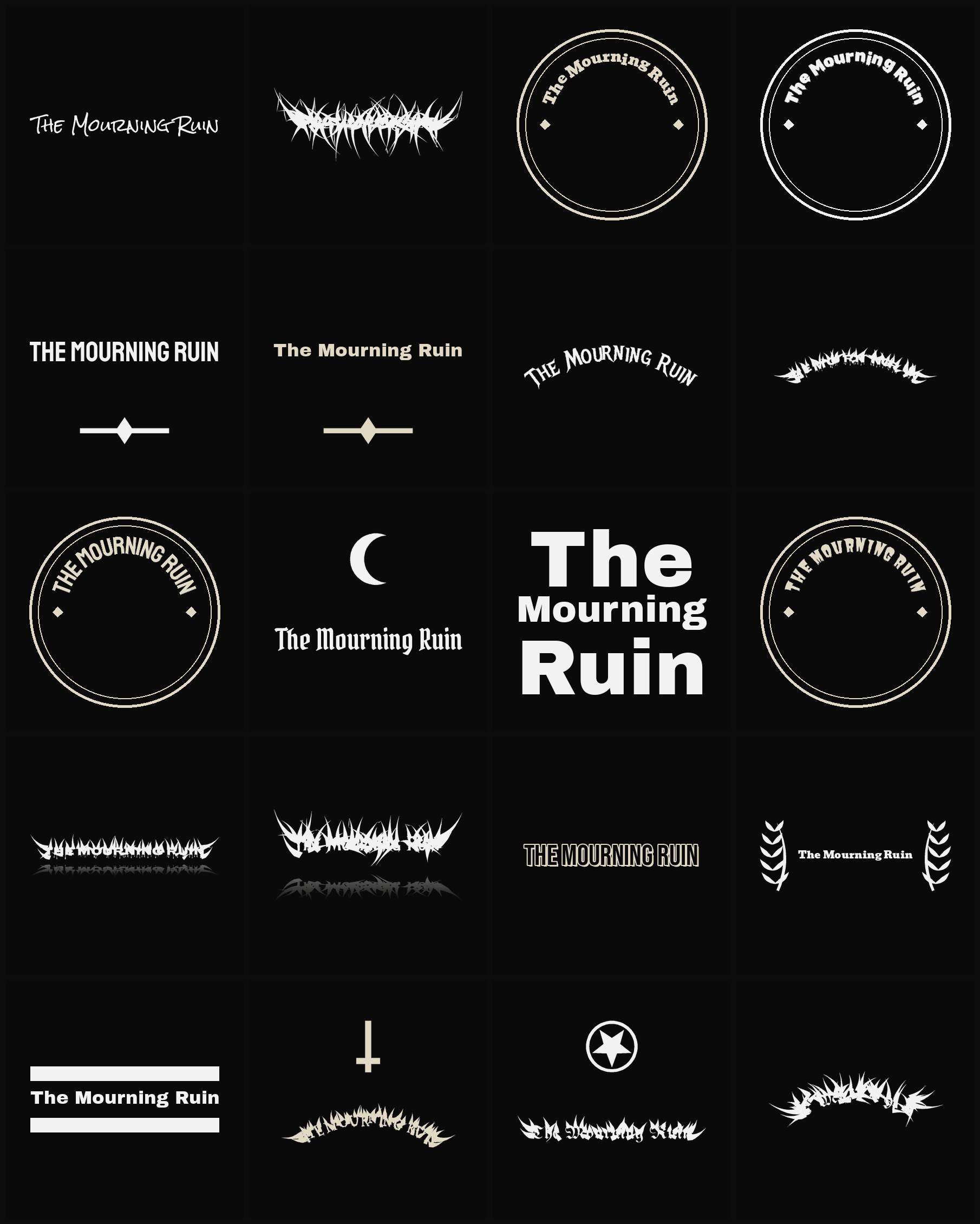 Twenty The Mourning Ruin band logo ideas — different faces, treatments and spike settings