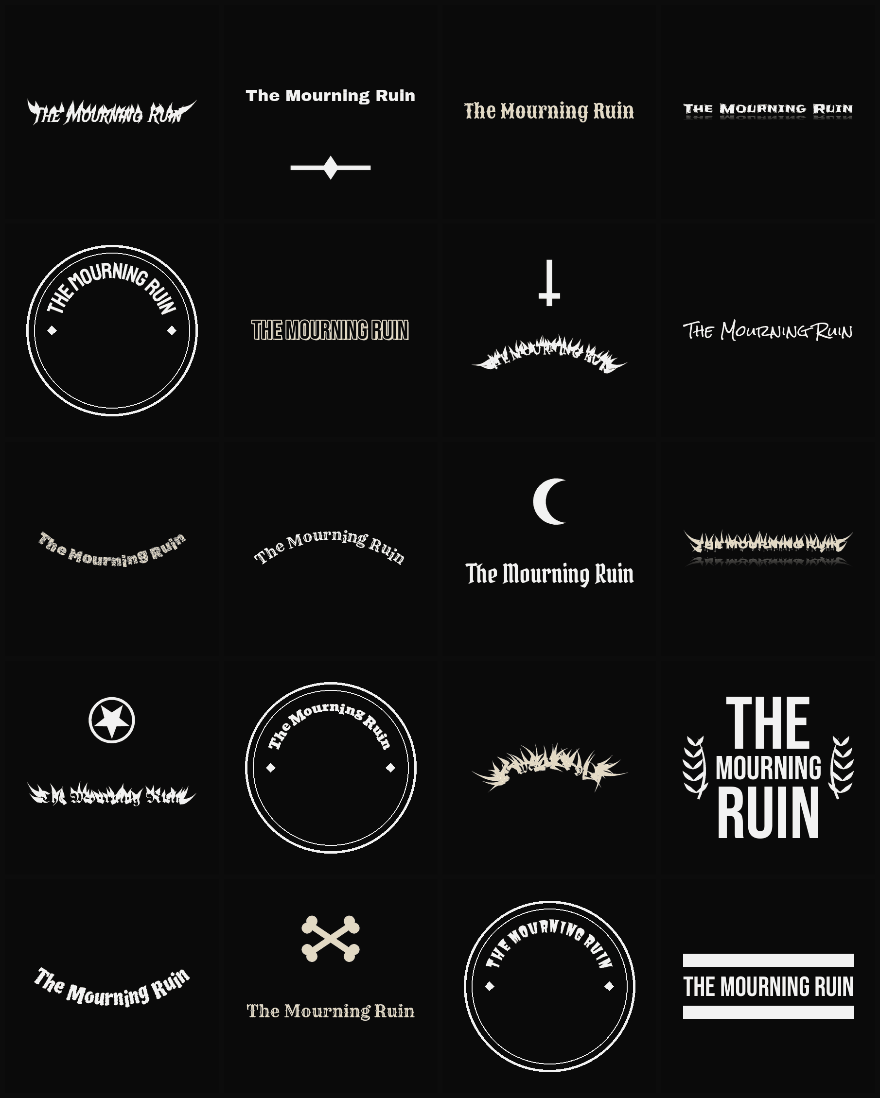 Twenty The Mourning Ruin band logo ideas — different faces, treatments and spike settings