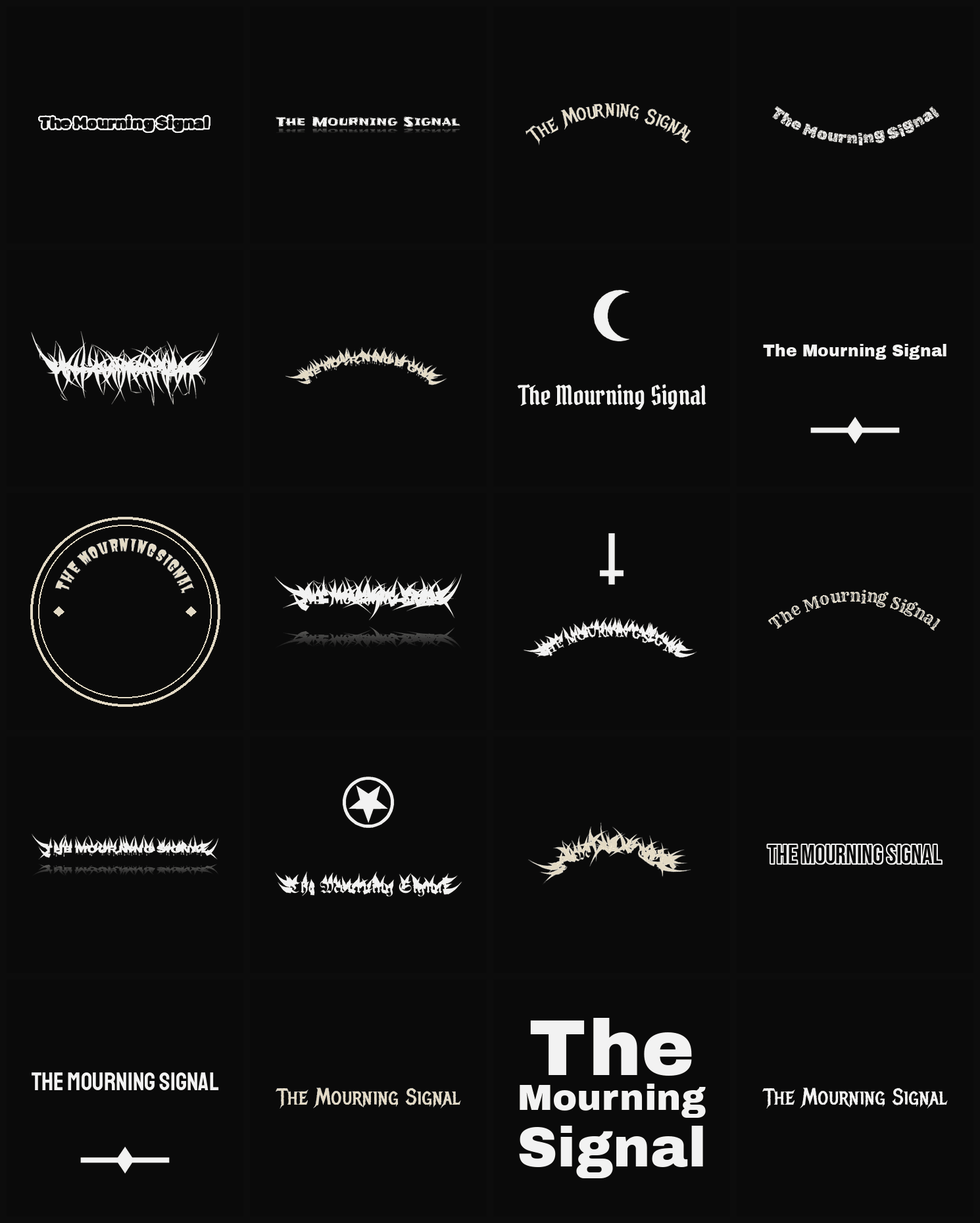 Twenty The Mourning Signal band logo ideas — different faces, treatments and spike settings