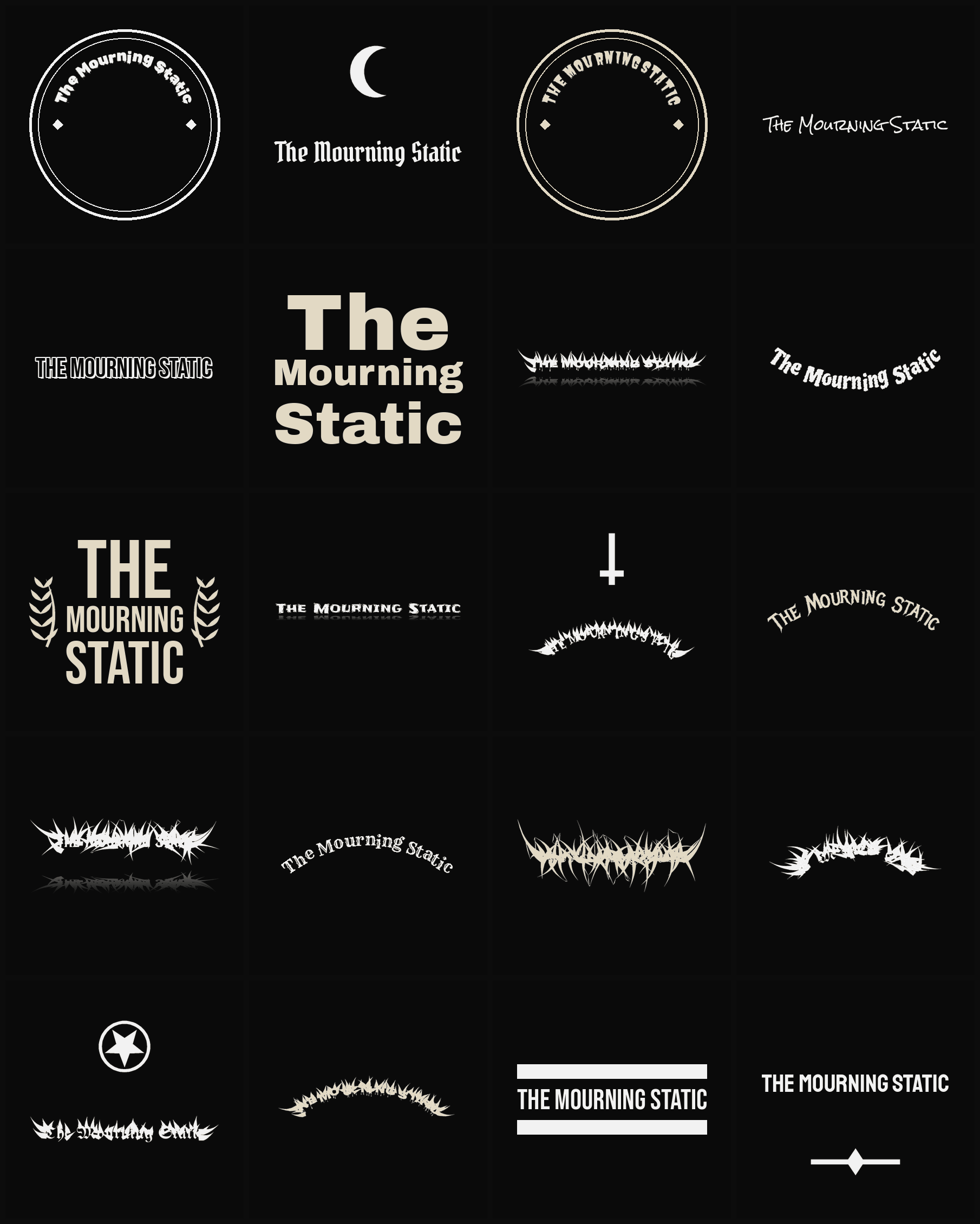 Twenty The Mourning Static band logo ideas — different faces, treatments and spike settings