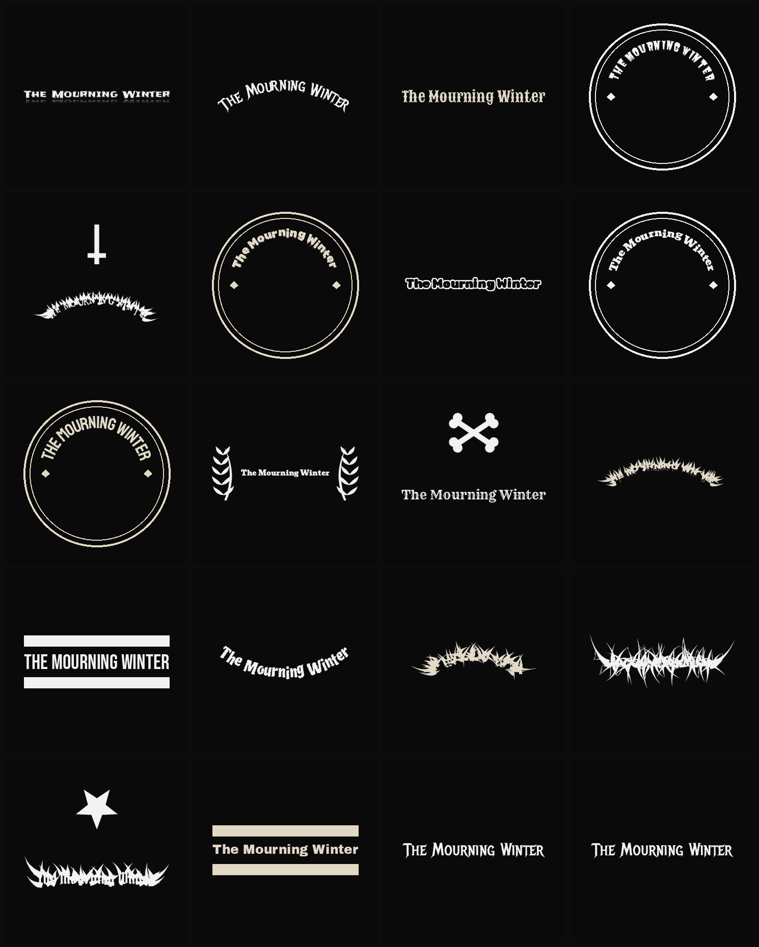 Twenty The Mourning Winter band logo ideas — different faces, treatments and spike settings
