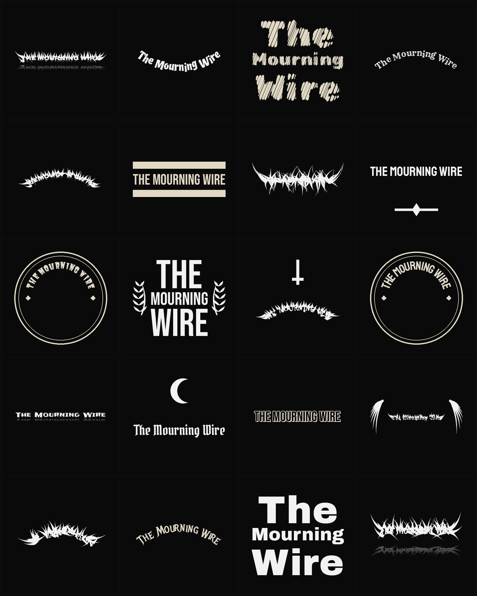 Twenty The Mourning Wire band logo ideas — different faces, treatments and spike settings