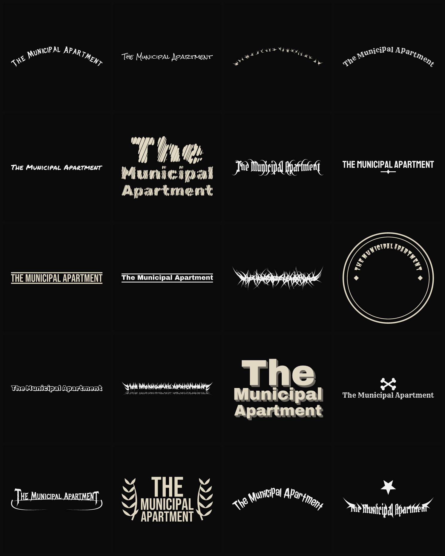 Twenty The Municipal Apartment band logo ideas — different faces, treatments and spike settings