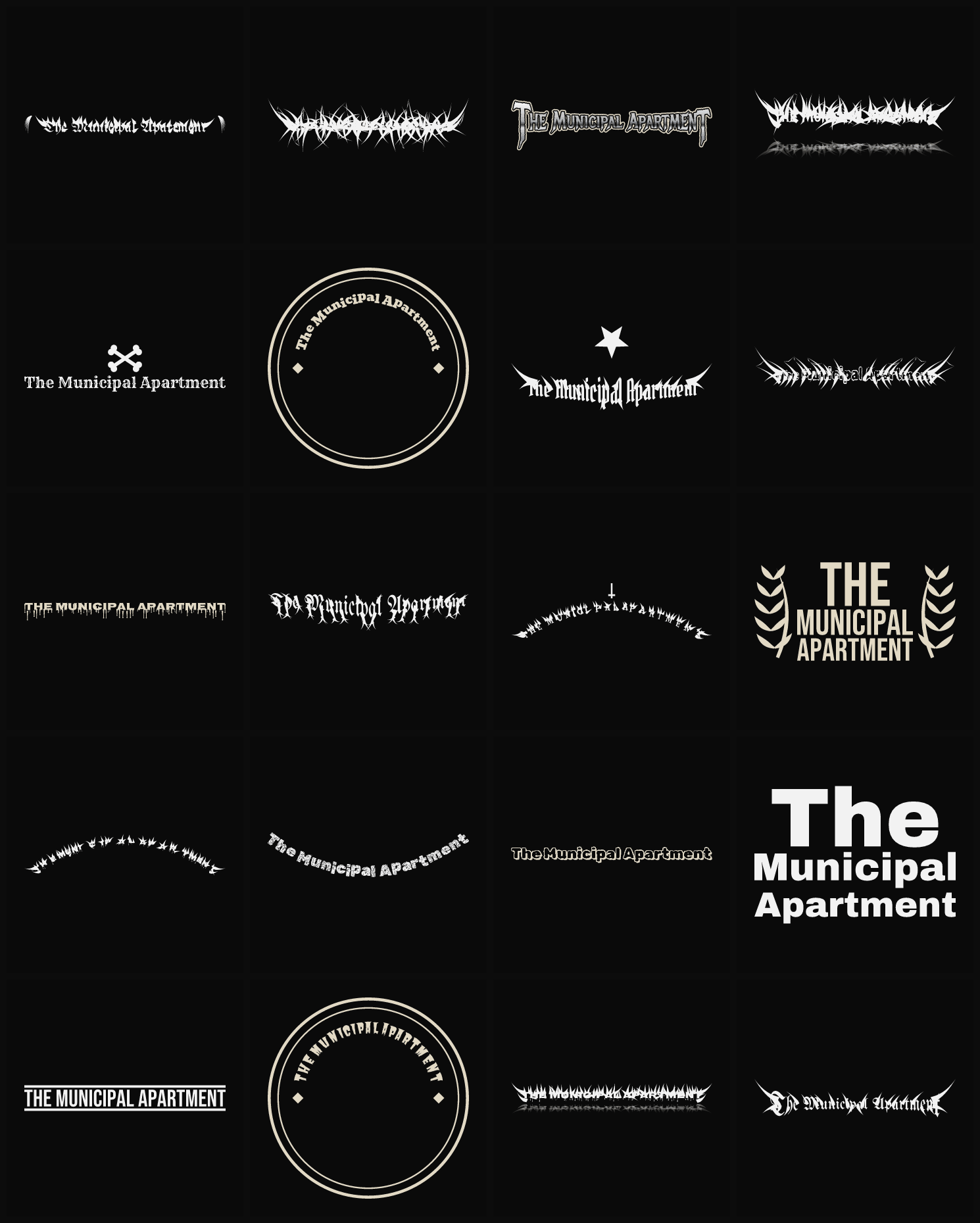 Twenty The Municipal Apartment band logo ideas — different faces, treatments and spike settings