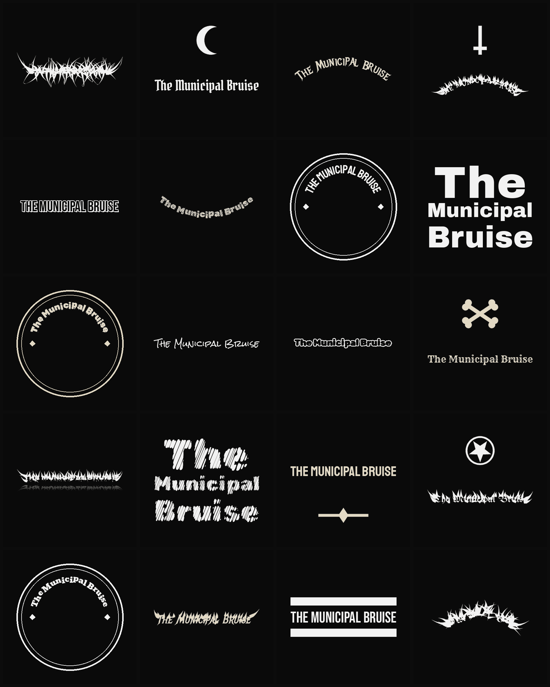 Twenty The Municipal Bruise band logo ideas — different faces, treatments and spike settings