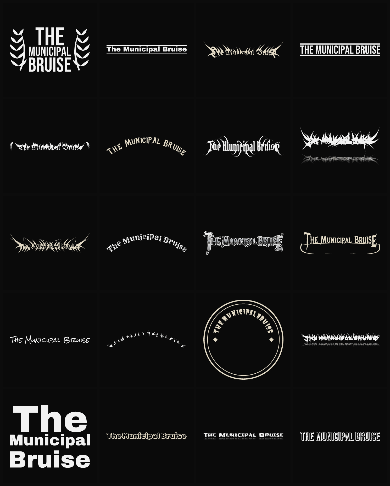 Twenty The Municipal Bruise band logo ideas — different faces, treatments and spike settings