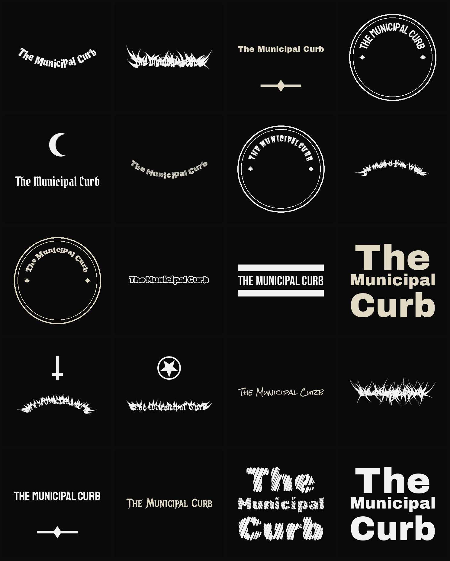 Twenty The Municipal Curb band logo ideas — different faces, treatments and spike settings