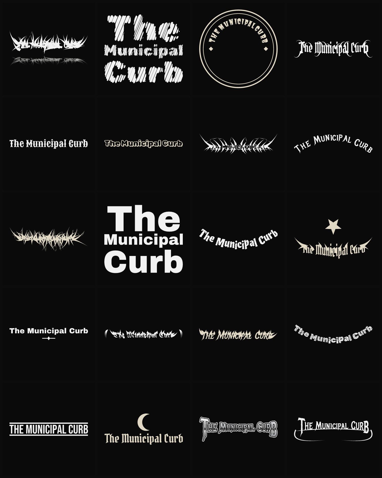Twenty The Municipal Curb band logo ideas — different faces, treatments and spike settings
