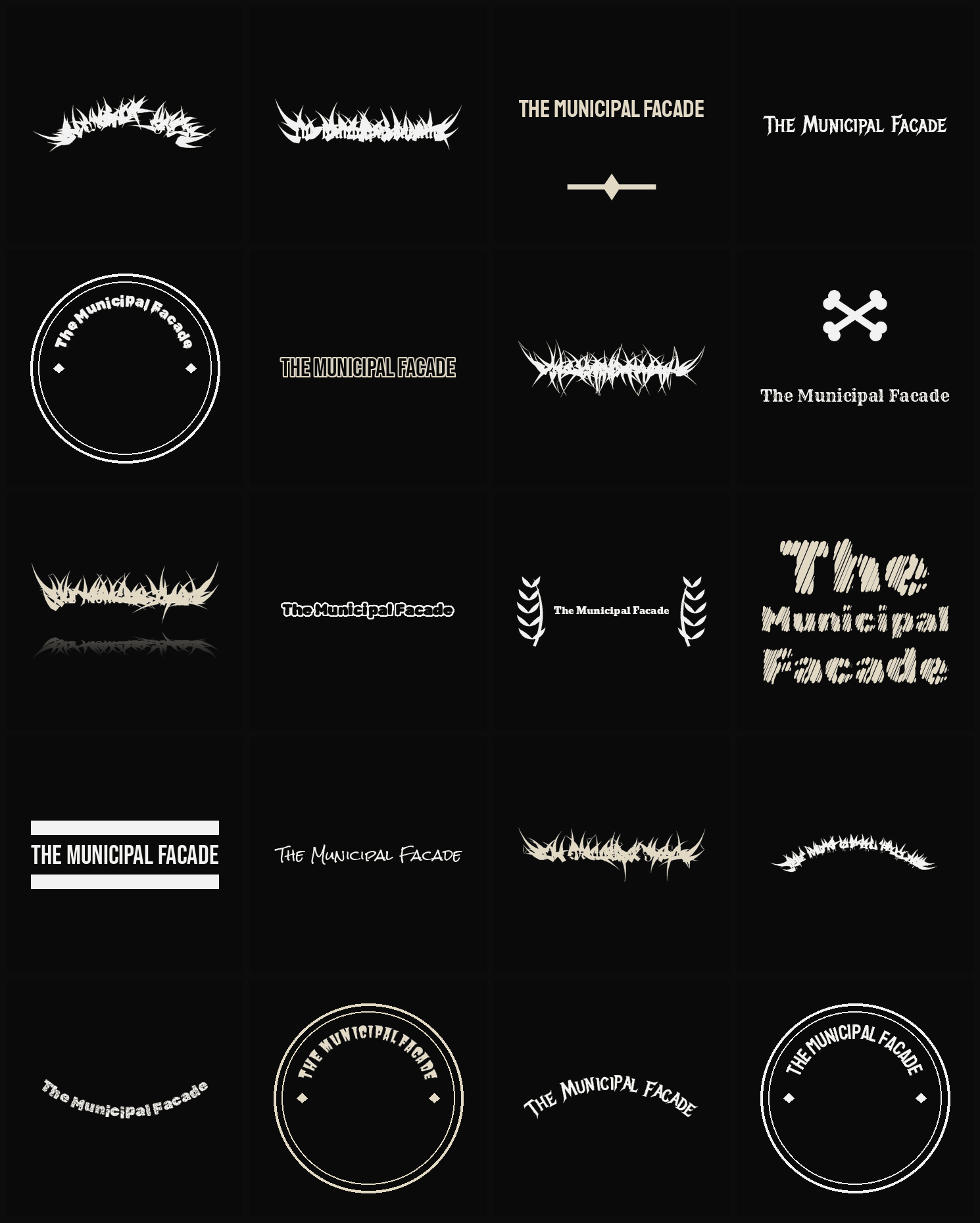Twenty The Municipal Facade band logo ideas — different faces, treatments and spike settings