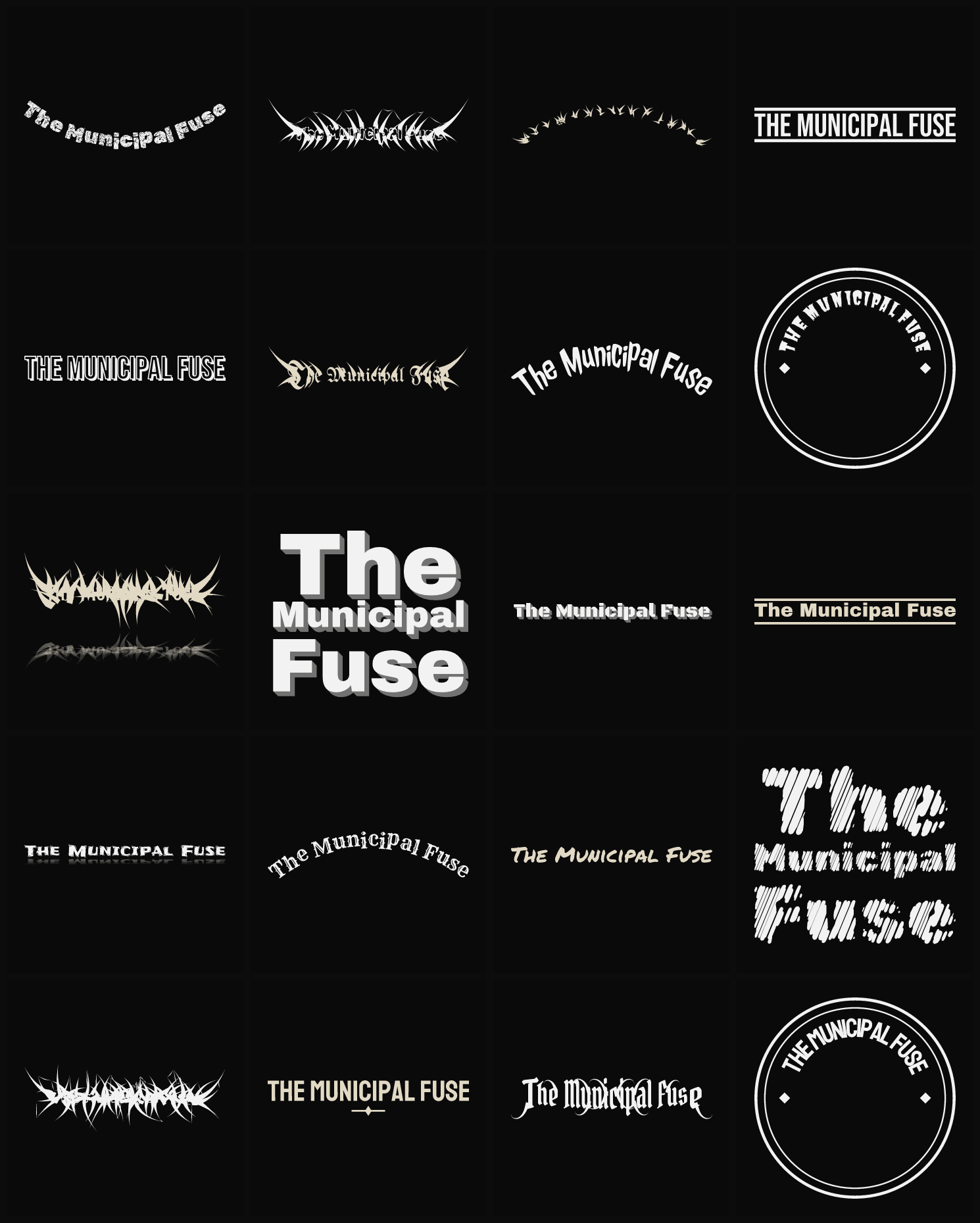 Twenty The Municipal Fuse band logo ideas — different faces, treatments and spike settings