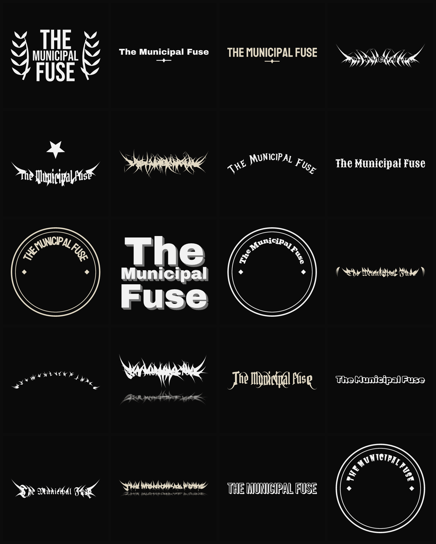 Twenty The Municipal Fuse band logo ideas — different faces, treatments and spike settings