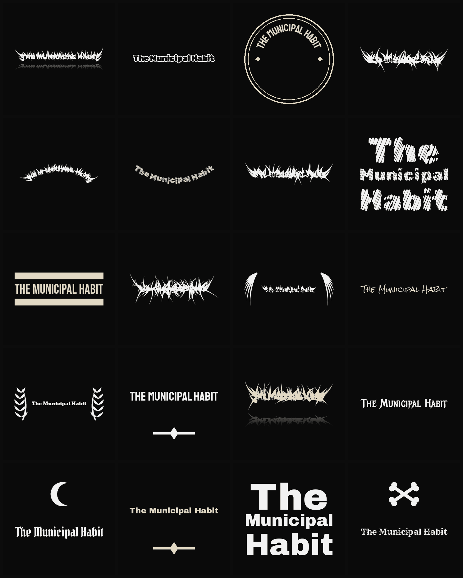 Twenty The Municipal Habit band logo ideas — different faces, treatments and spike settings