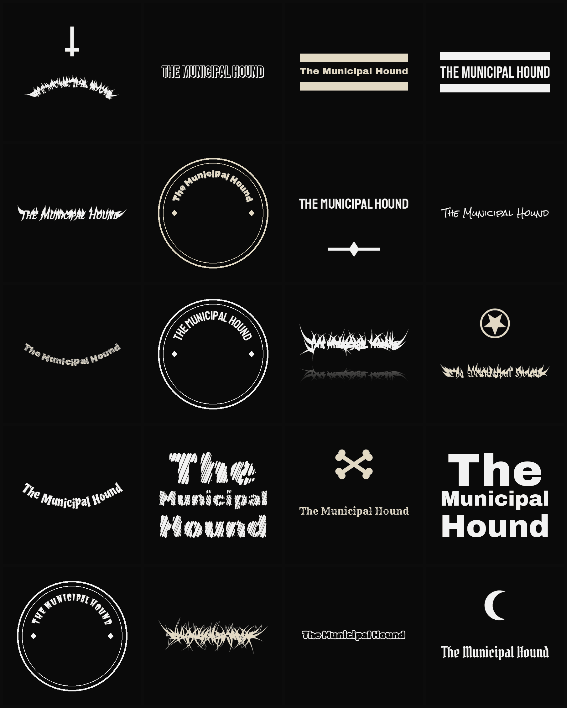 Twenty The Municipal Hound band logo ideas — different faces, treatments and spike settings