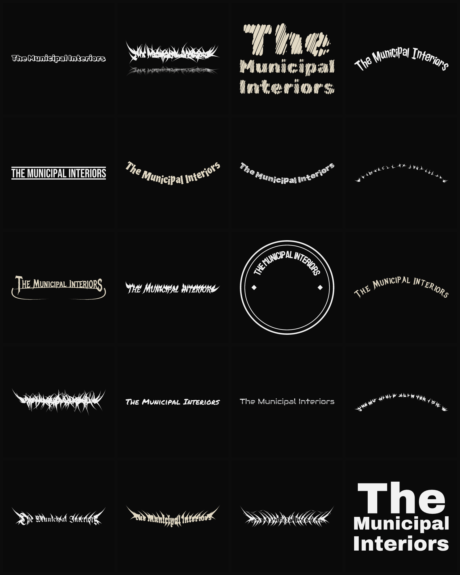 Twenty The Municipal Interiors band logo ideas — different faces, treatments and spike settings
