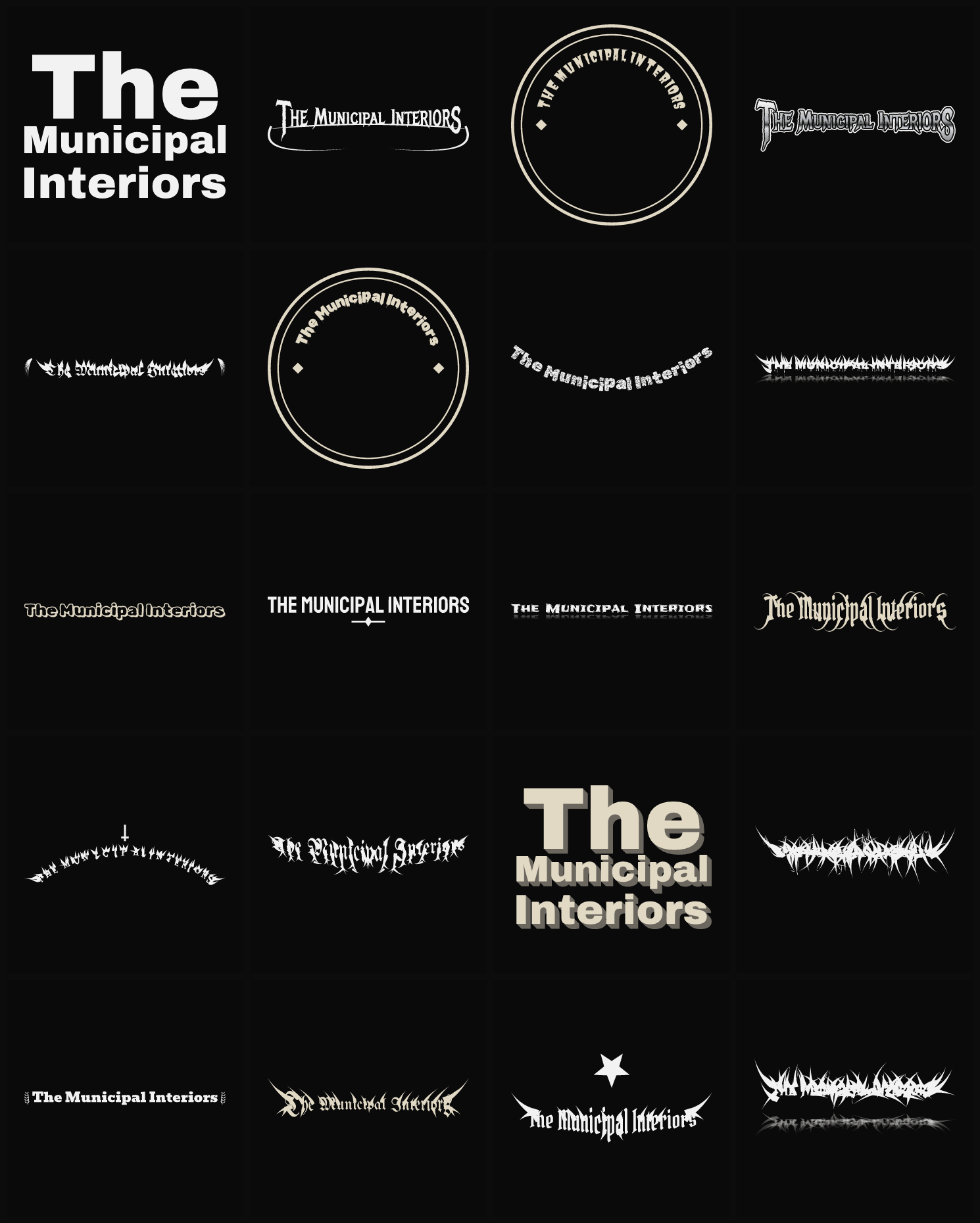 Twenty The Municipal Interiors band logo ideas — different faces, treatments and spike settings