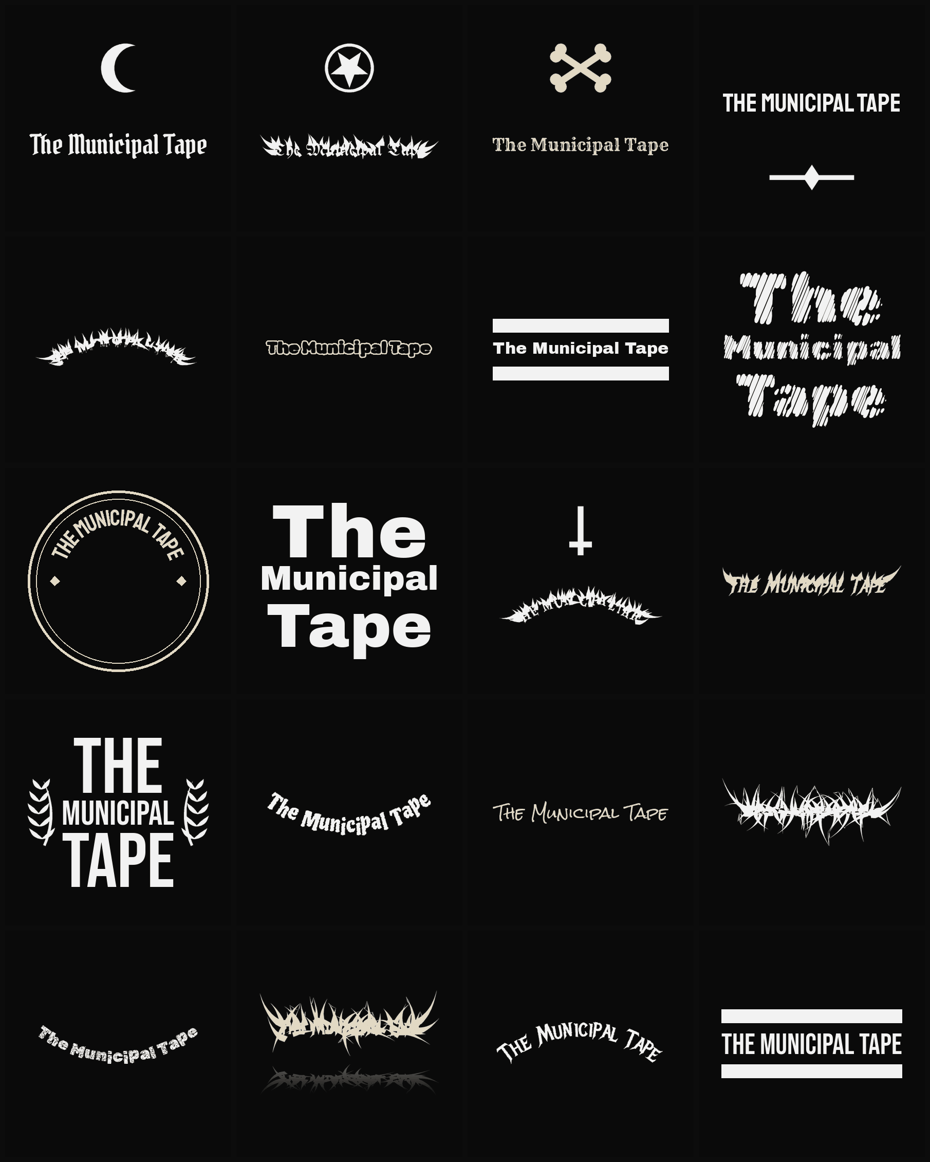 Twenty The Municipal Tape band logo ideas — different faces, treatments and spike settings