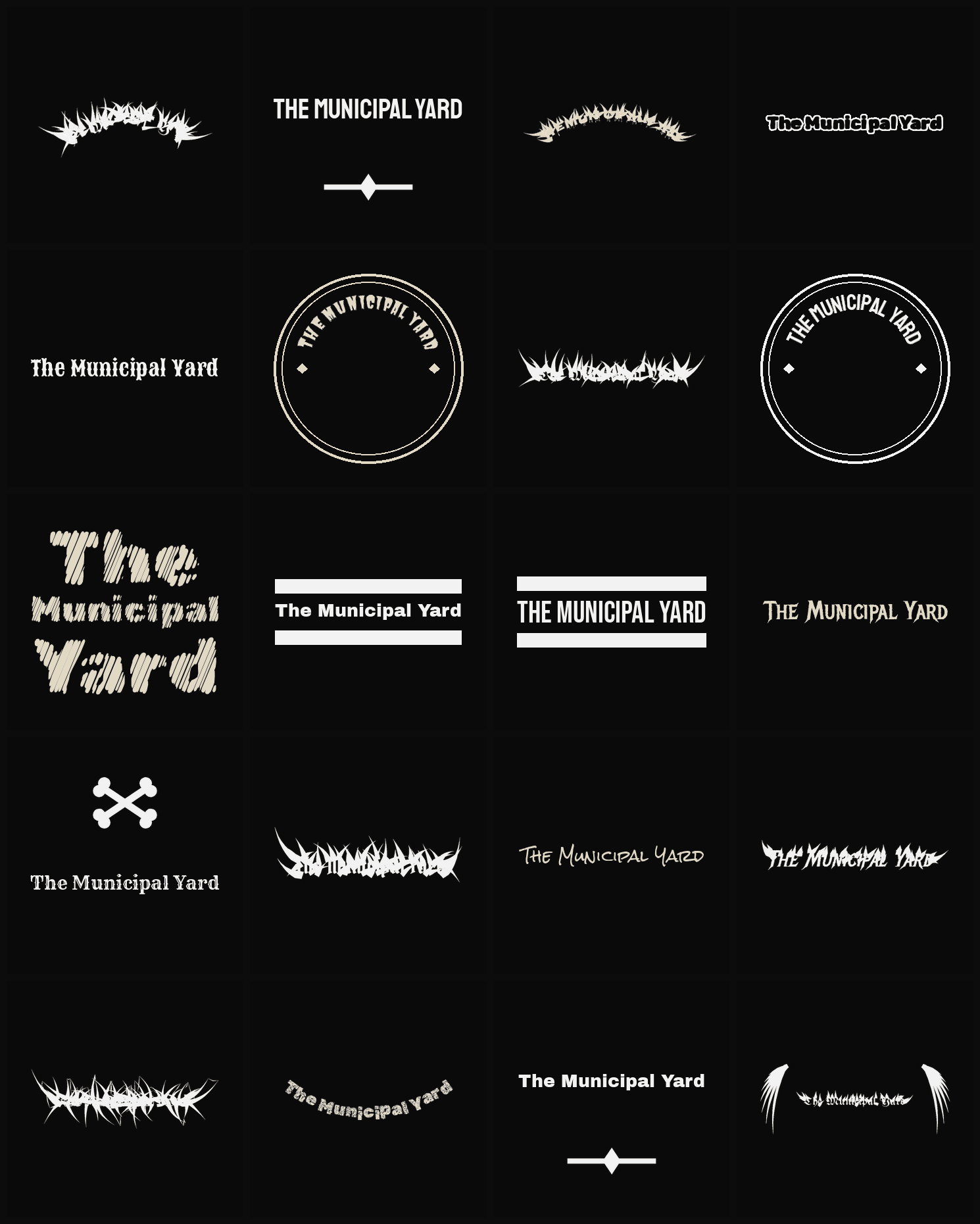 Twenty The Municipal Yard band logo ideas — different faces, treatments and spike settings