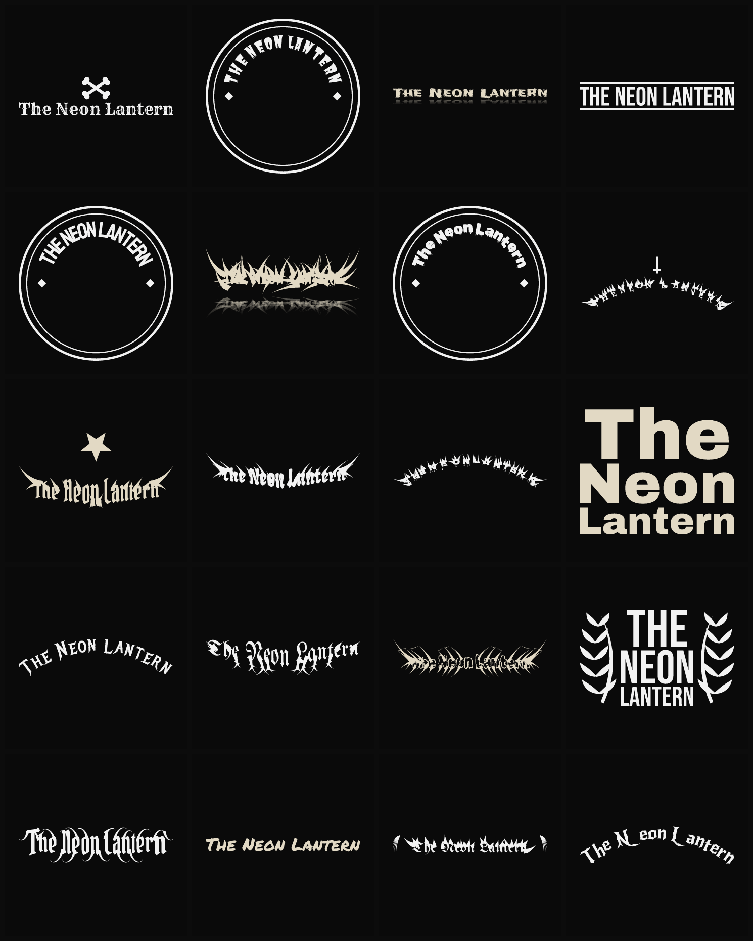 Twenty The Neon Lantern band logo ideas — different faces, treatments and spike settings