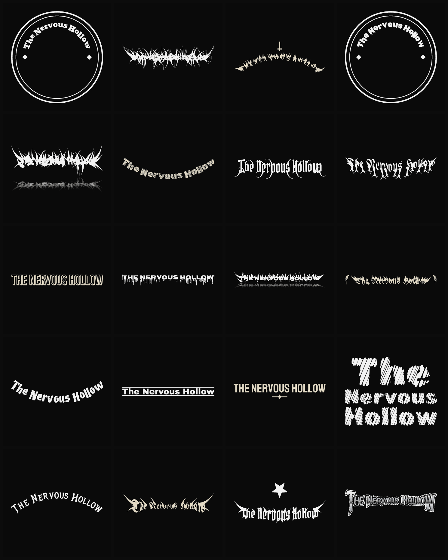 Twenty The Nervous Hollow band logo ideas — different faces, treatments and spike settings