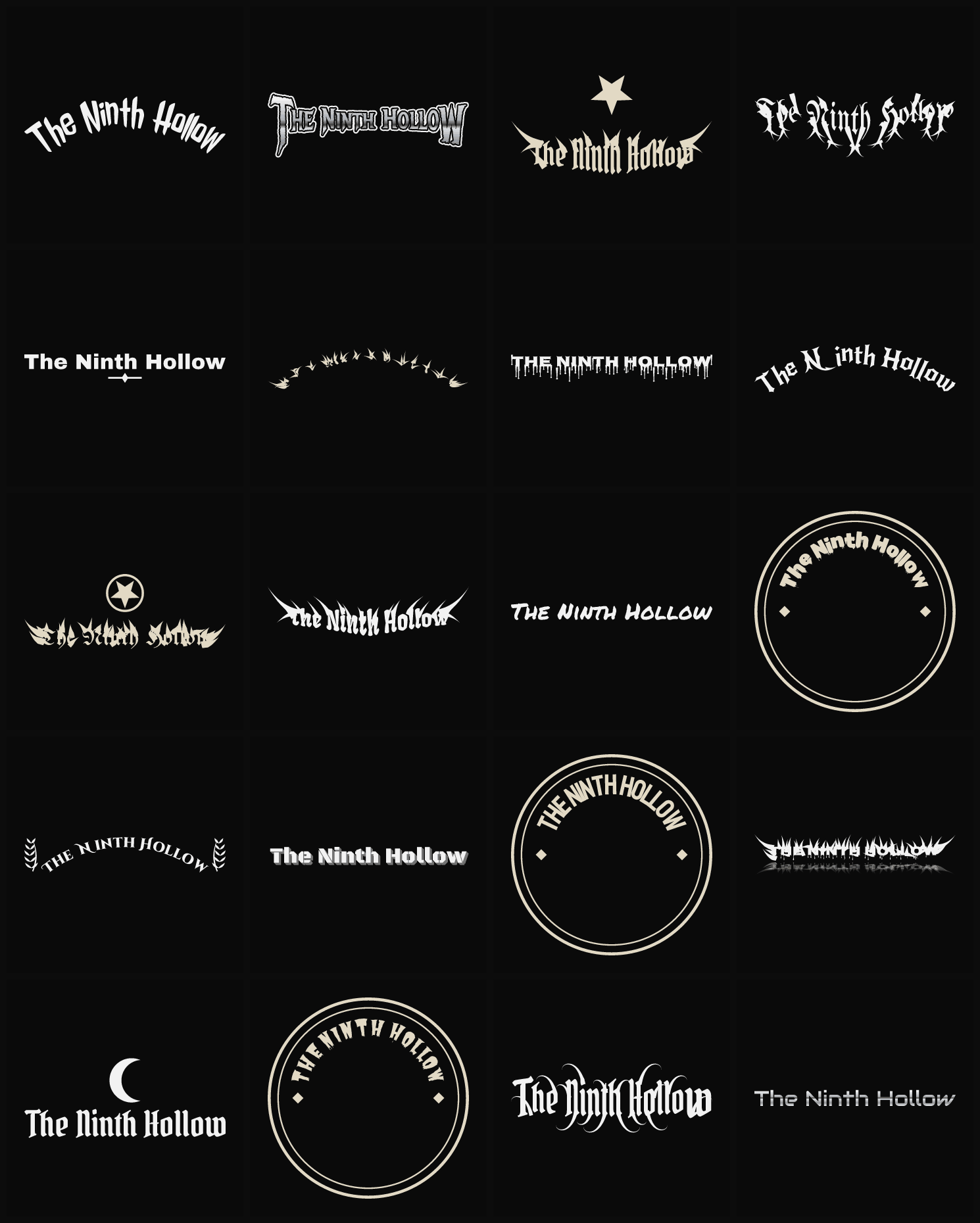 Twenty The Ninth Hollow band logo ideas — different faces, treatments and spike settings