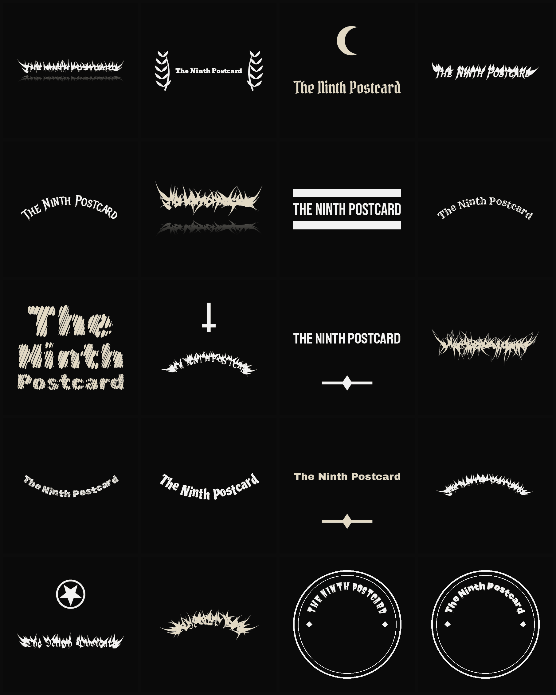 Twenty The Ninth Postcard band logo ideas — different faces, treatments and spike settings