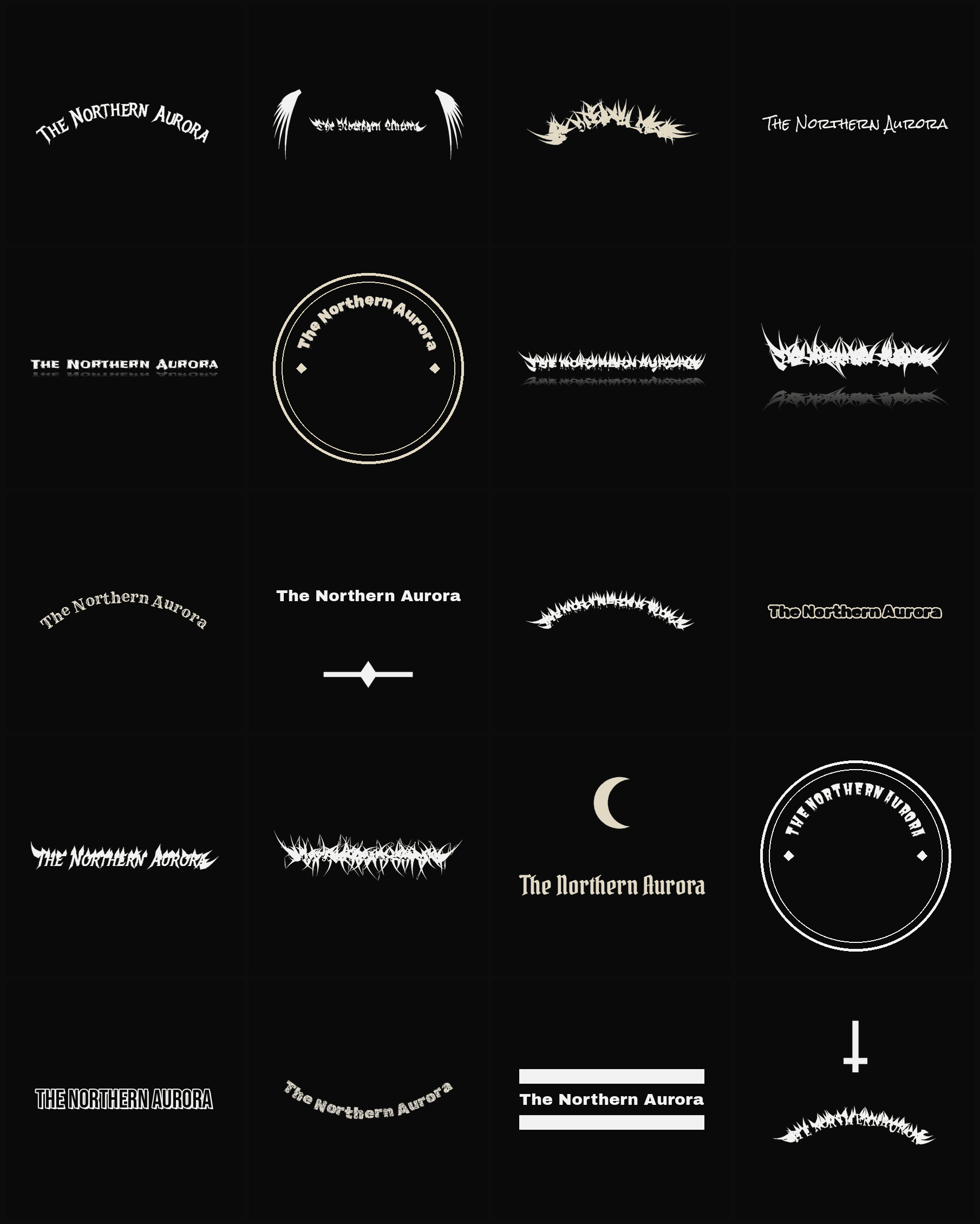 Twenty The Northern Aurora band logo ideas — different faces, treatments and spike settings